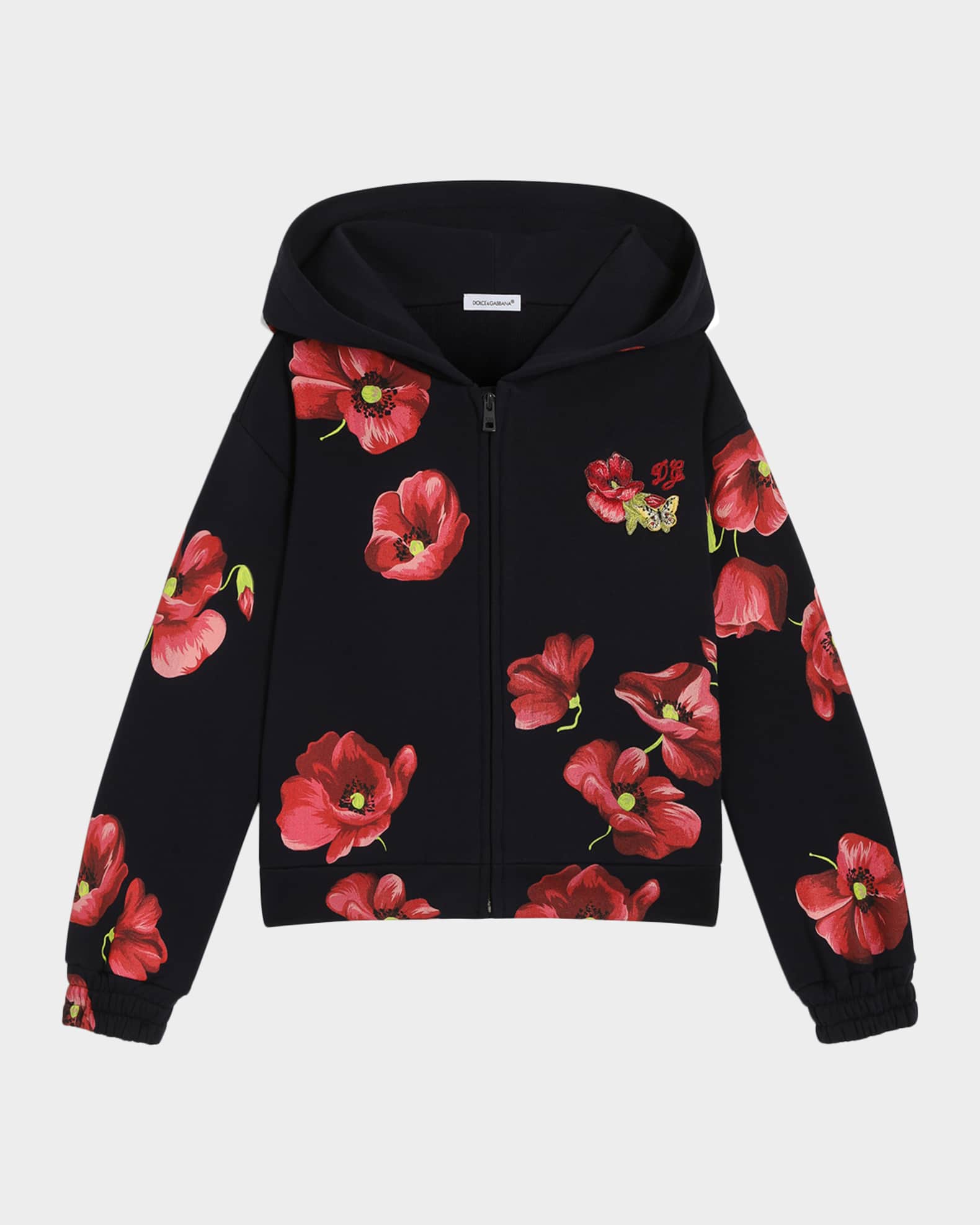 トップス Dolce&Gabbana pointed hoodie Dolce&Gabbana Girl's Floral Cotton Zip-Front Hoodie, Size 2-6