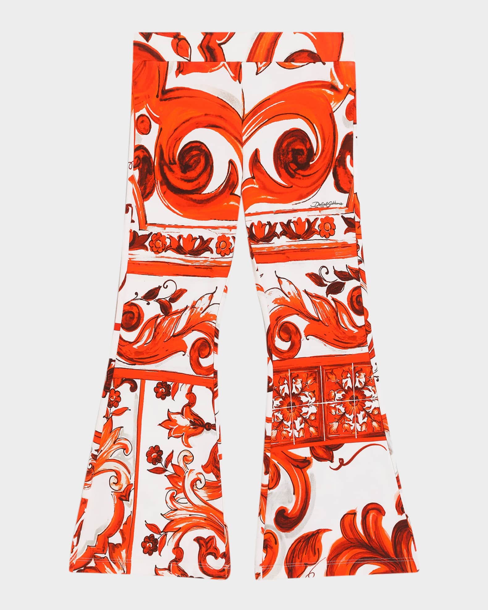 Dolce&Gabbana Girl's Majolica-Print Interlock Leggings, Size 4-6