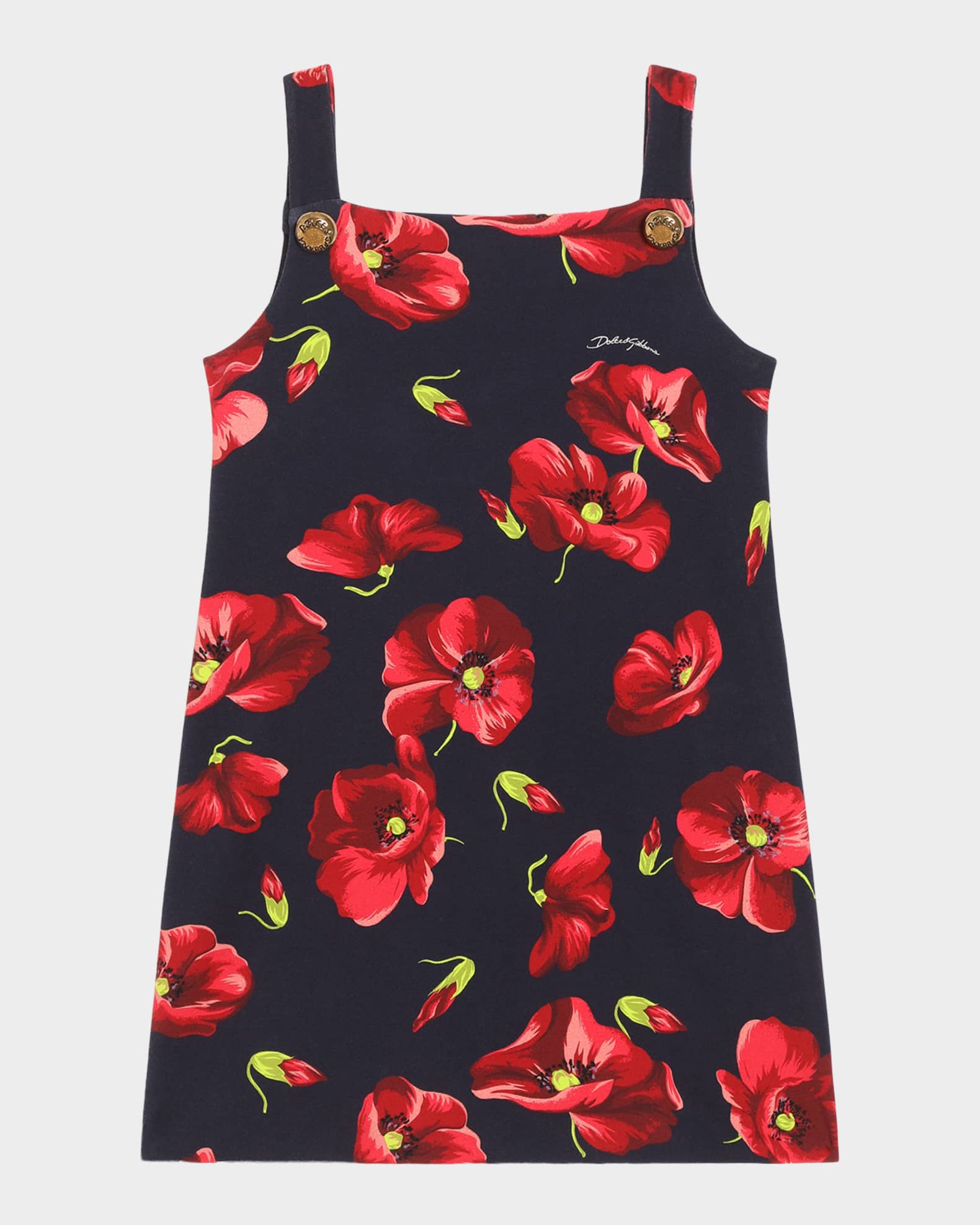 DOLCE&GABBANA フラワープリント キッズ ワンピース Dolce&Gabbana Girl's Poppy-Print Stretch Cotton Dress, Size 2-6