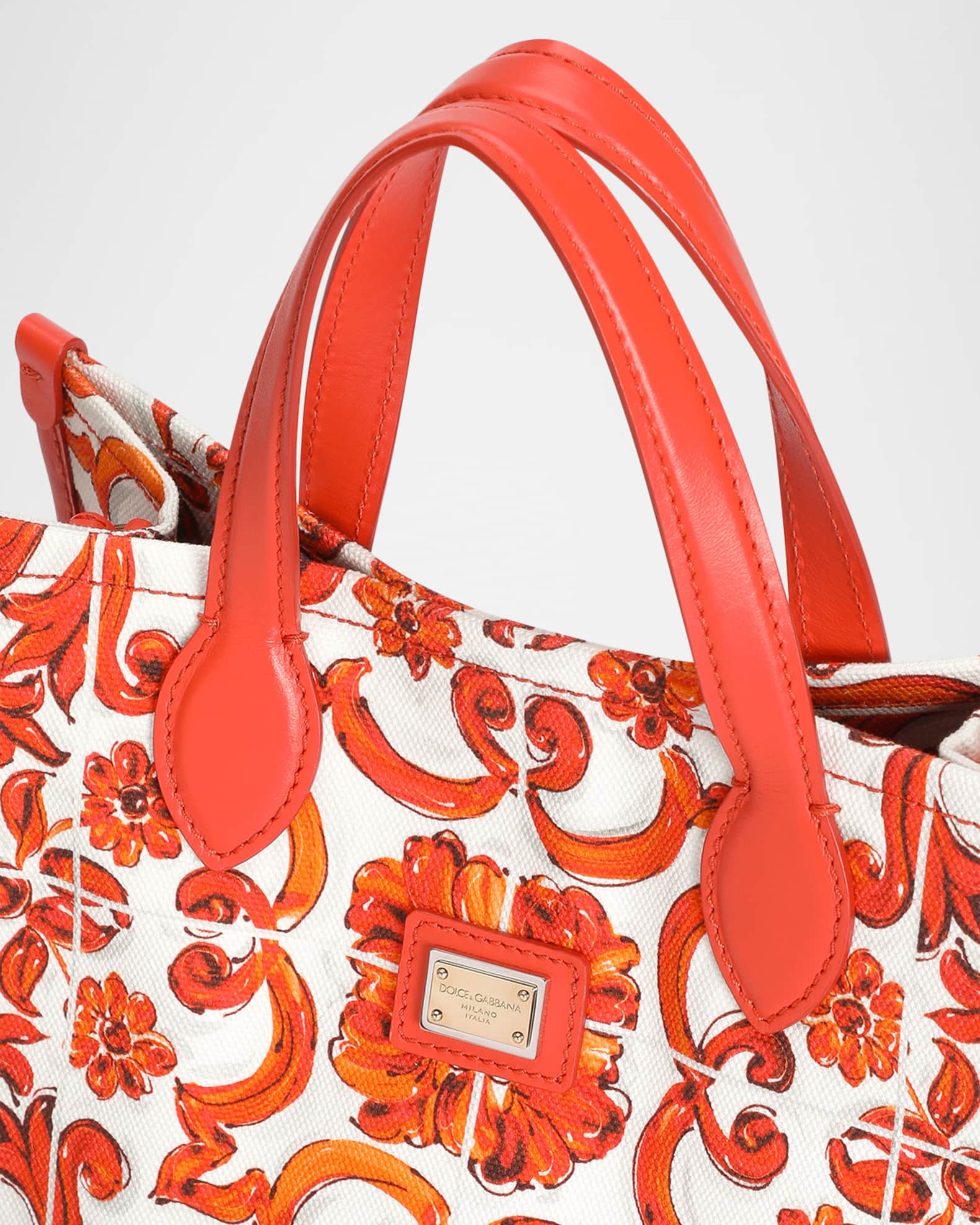 Dolce&Gabbana Kid's Majolica-Print Canvas Tote Shopping Bag