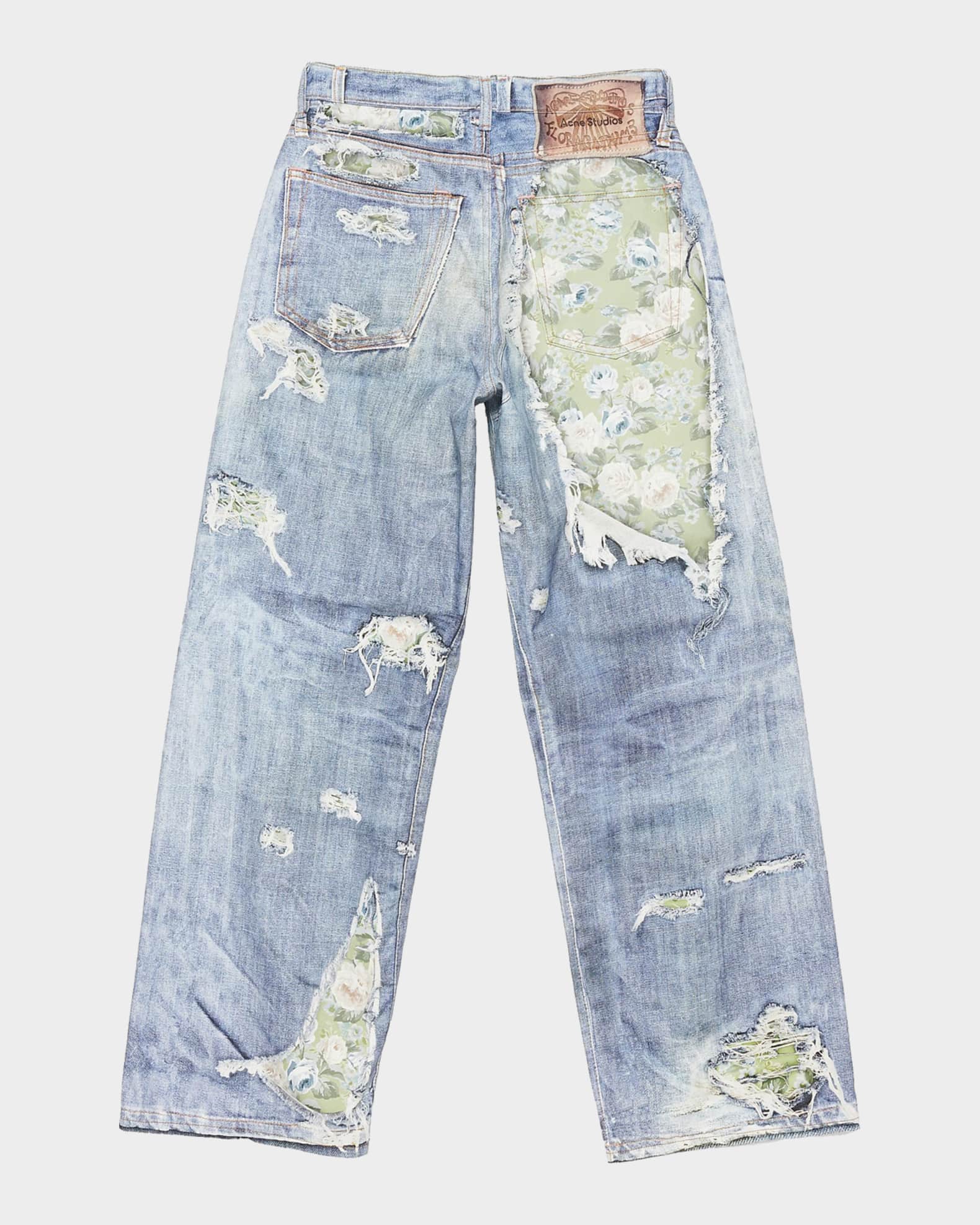 Acne Studios デニム Acne Studios Men's Deconstructed Floral Repair Relaxed Fit Jeans