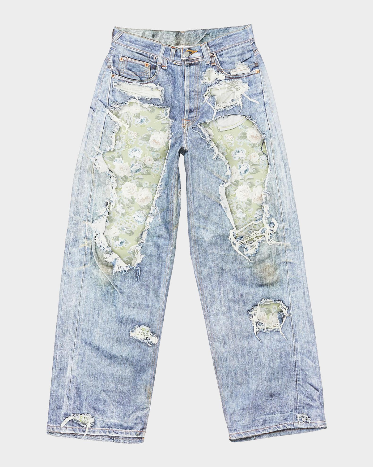 Acne Studios Men's Deconstructed Floral Repair Relaxed Fit Jeans