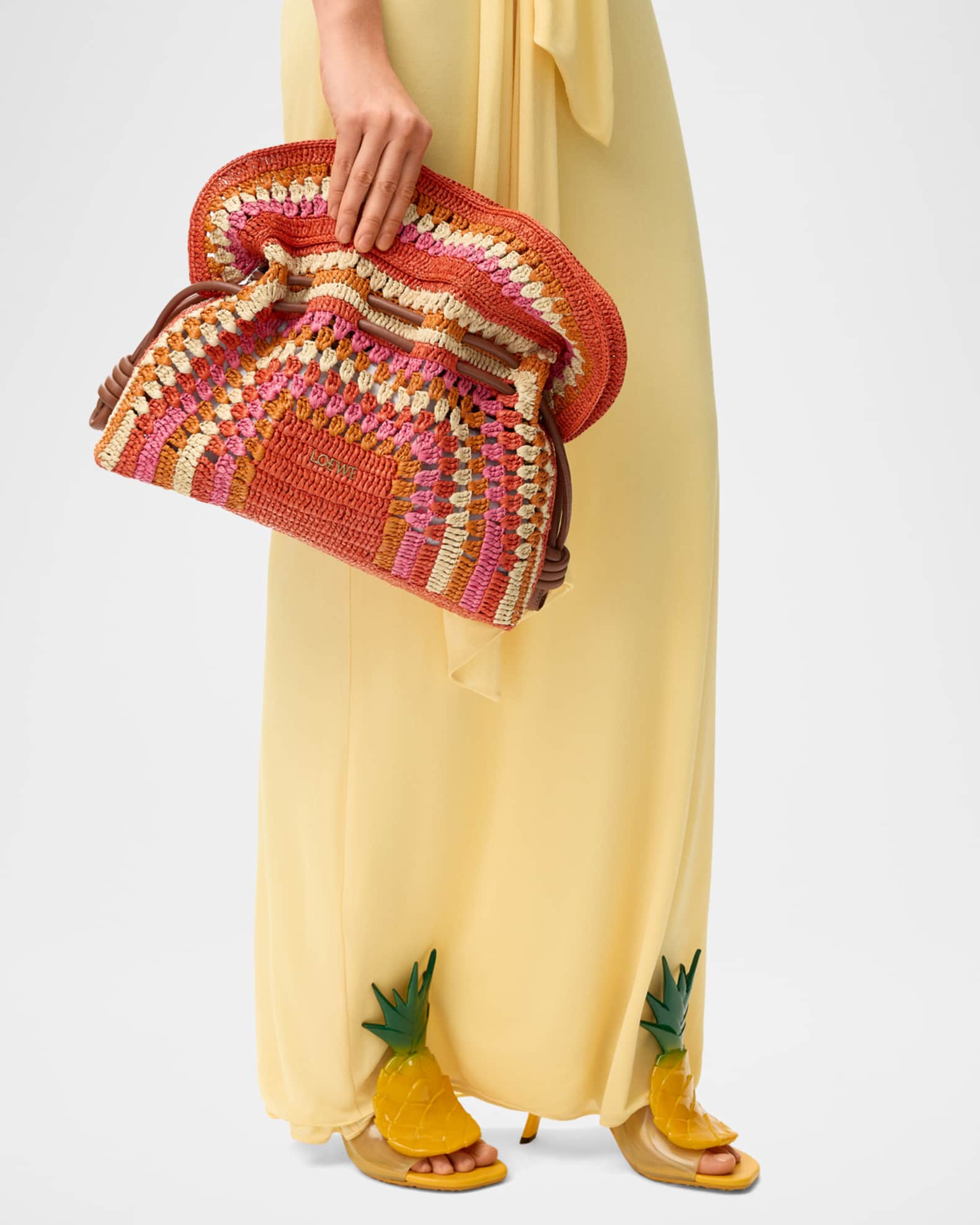 Loewe x Paula's Ibiza Flamenco Striped Crochet Raffia Clutch Bag