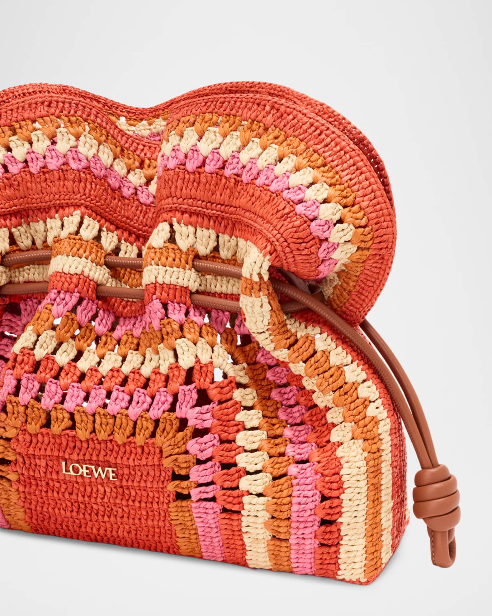 Loewe x Paula's Ibiza Flamenco Striped Crochet Raffia Clutch Bag