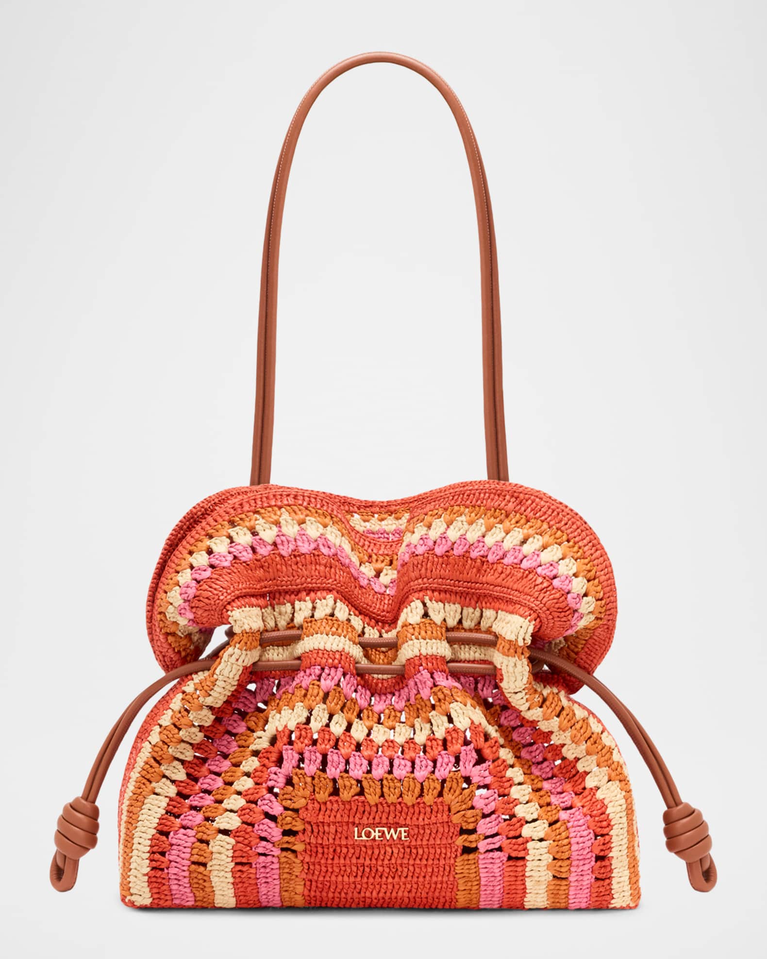 Loewe x Paula's Ibiza Flamenco Striped Crochet Raffia Clutch Bag