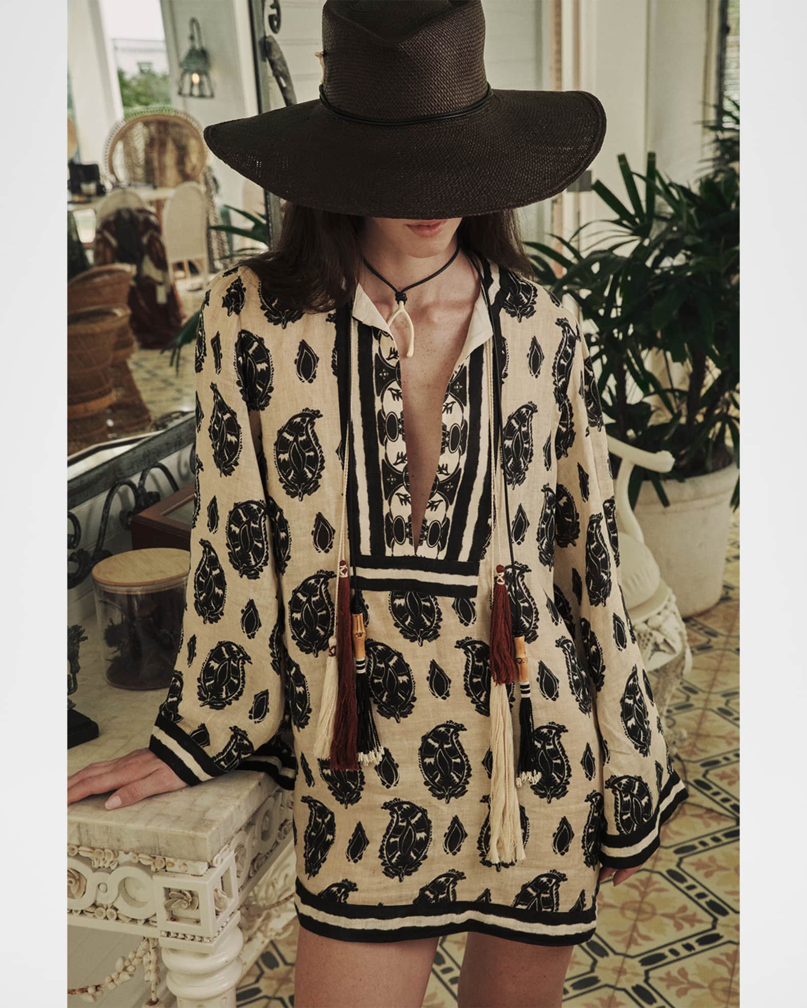 Johanna Ortiz Caretaker Of The Jungle Linen Mini Tunic Dress