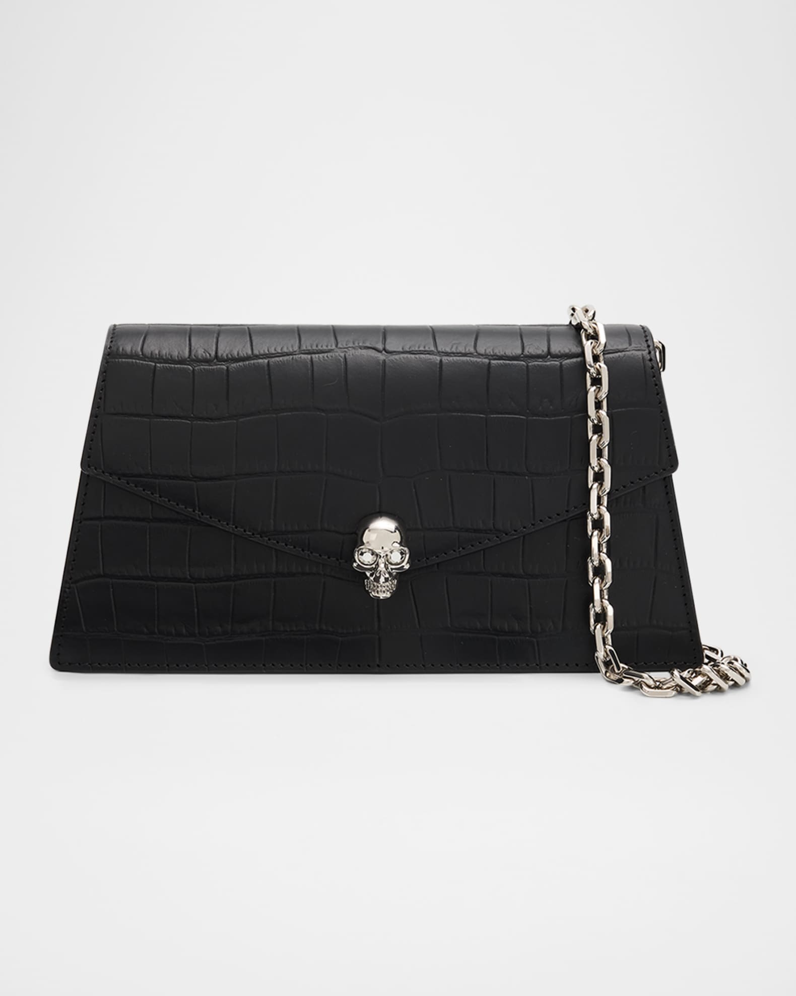 McQueen Skull Mini Croc-Embossed Leather Top-Handle Bag | Neiman Marcus