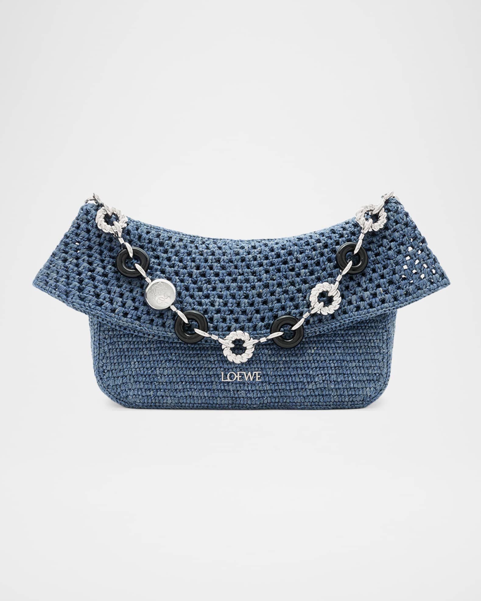 Loewe x Paula's Ibiza Ola Medium Bag in Denim-Effect Raffia