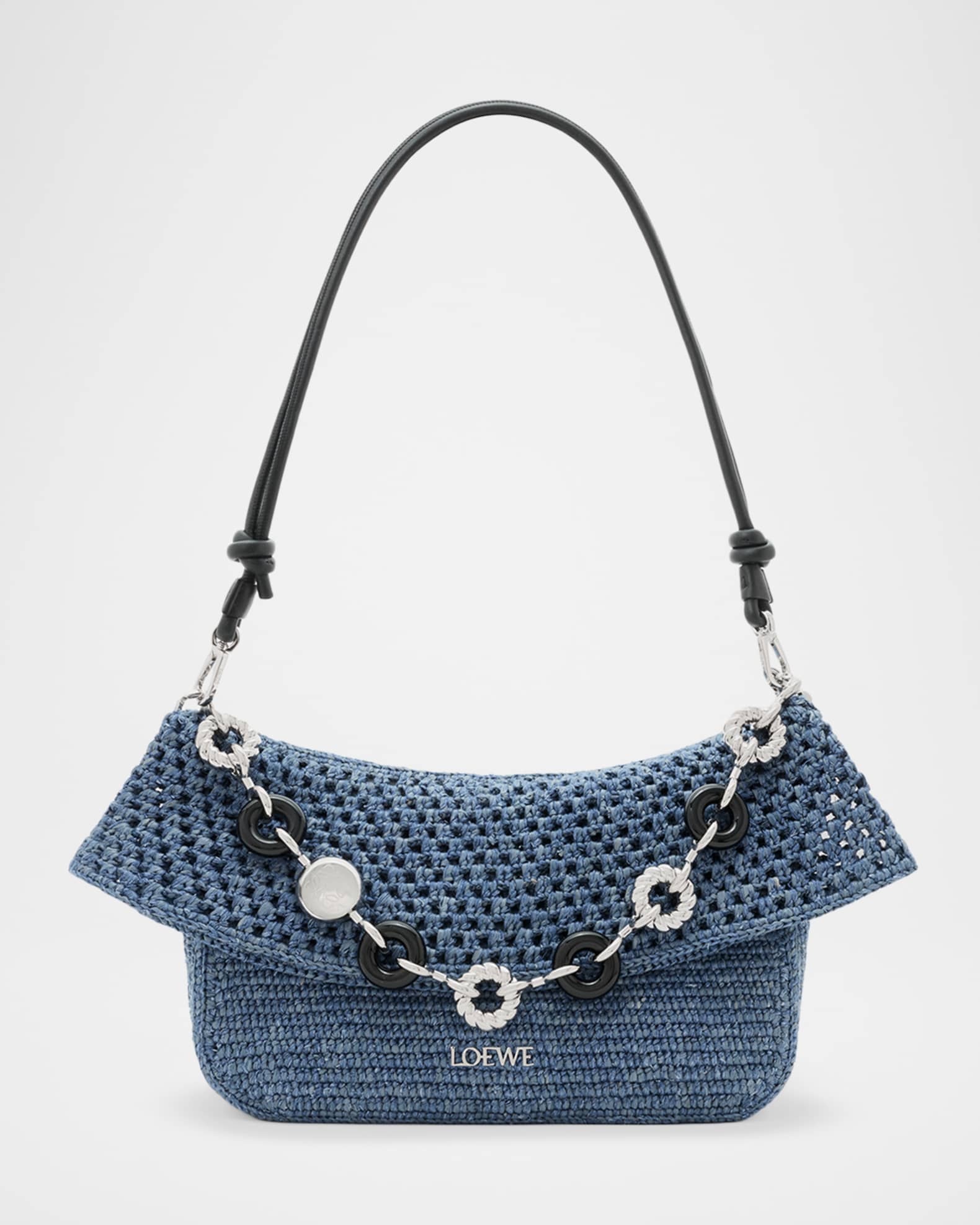 Loewe x Paula's Ibiza Ola Medium Bag in Denim-Effect Raffia