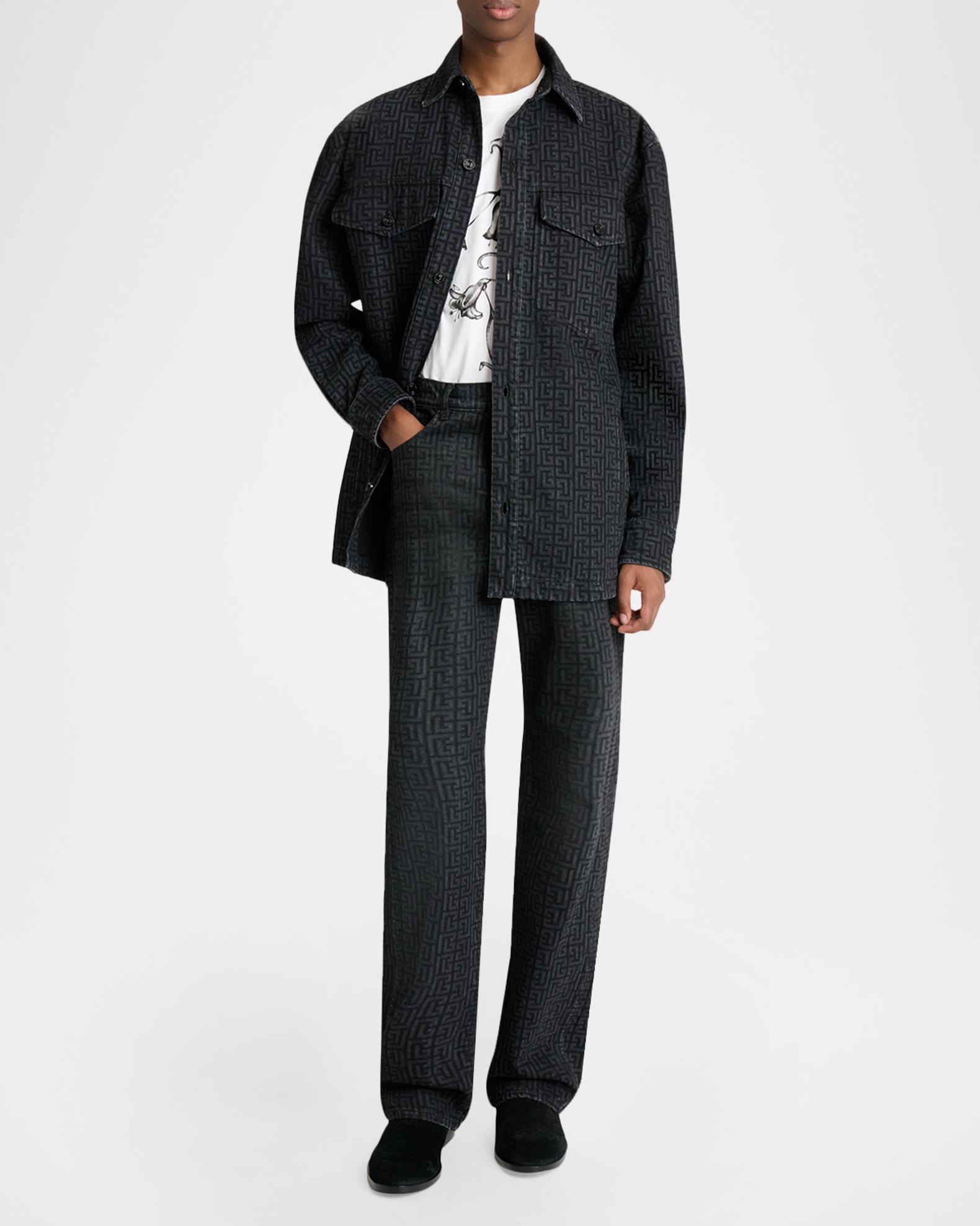 Balmain Men's Loose-Fit Monogram Denim Jeans | Neiman Marcus