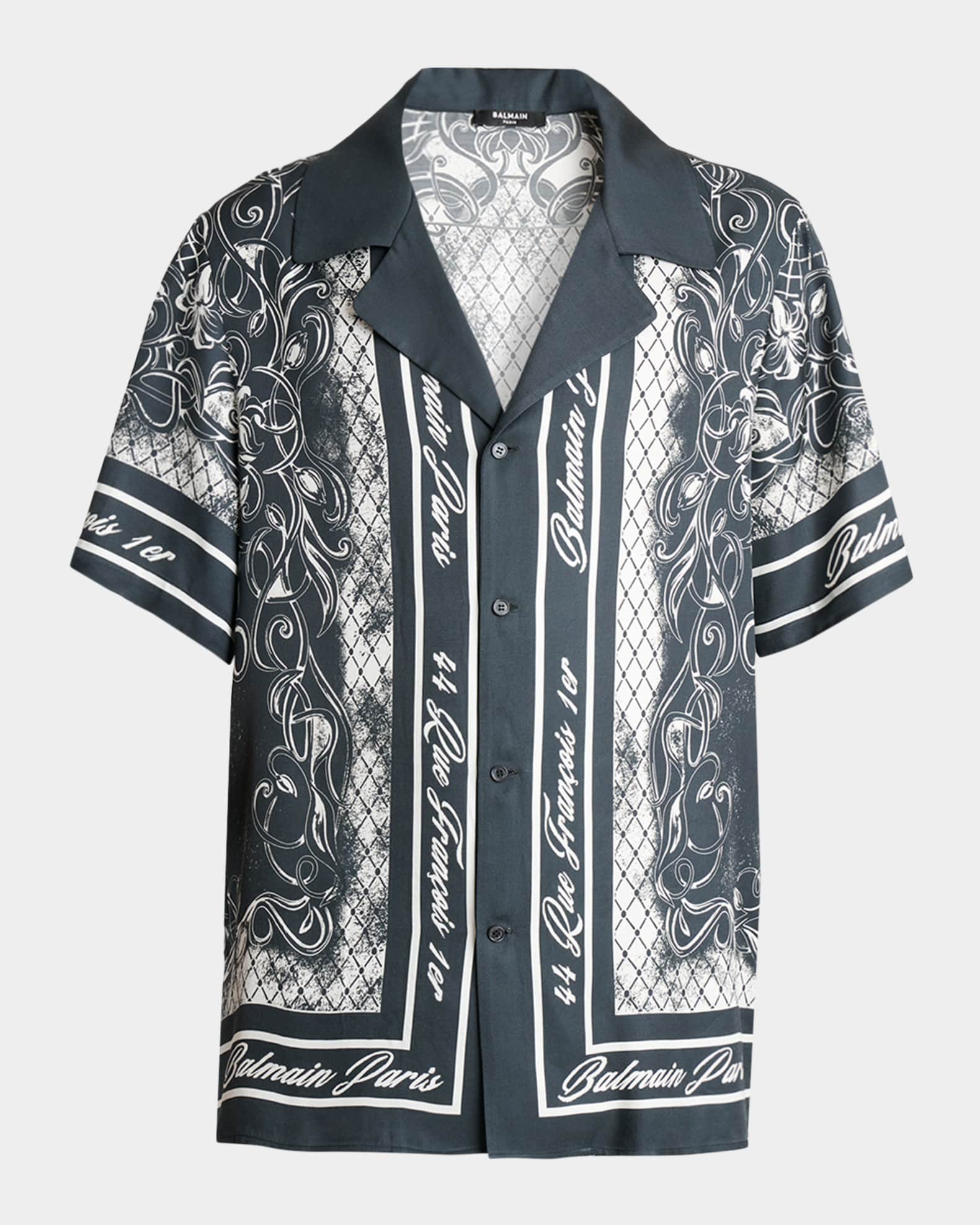 Balmain Men's Foulard Print Short-Sleeve Shirt | Neiman Marcus