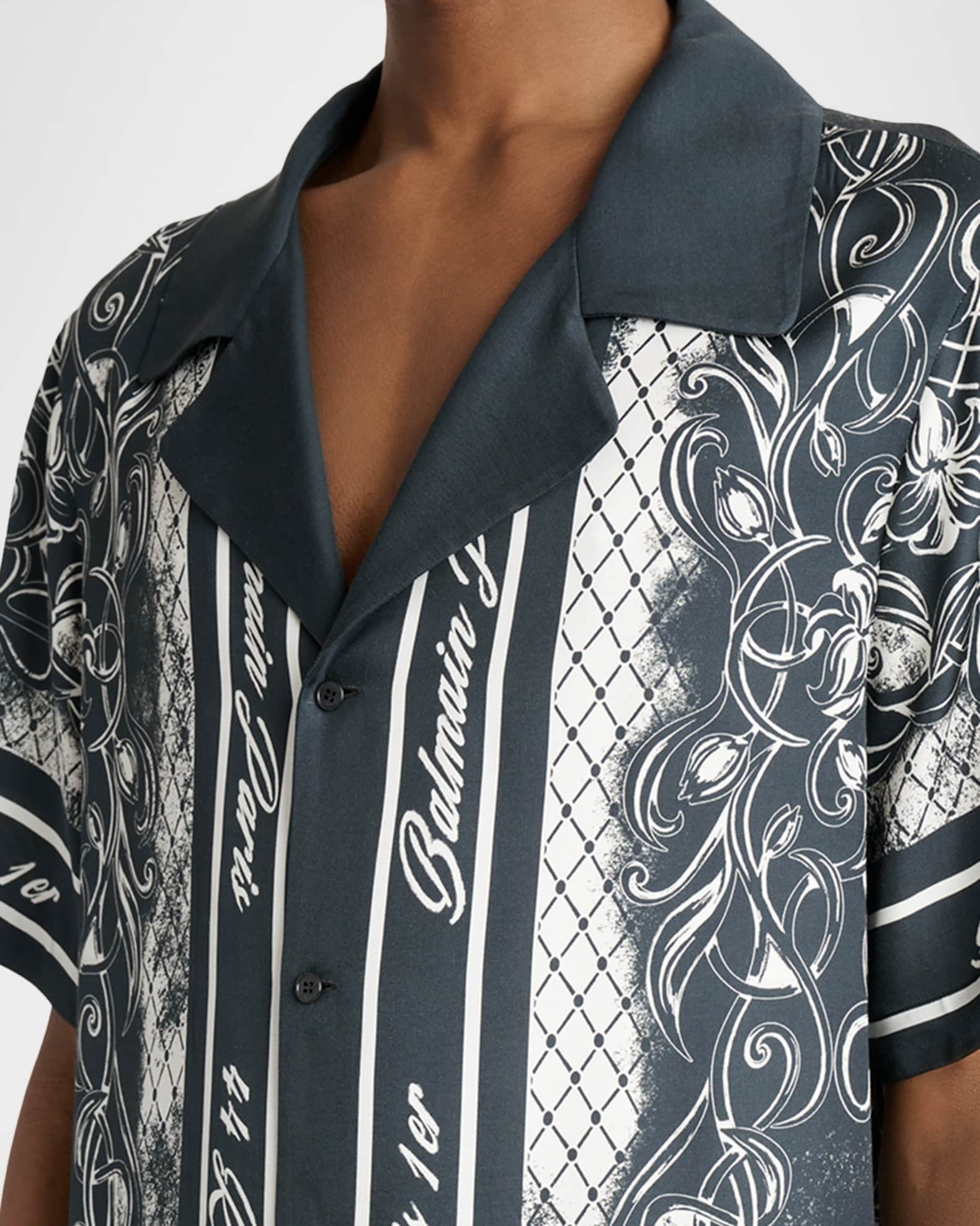 Balmain Men's Foulard Print Short-Sleeve Shirt | Neiman Marcus