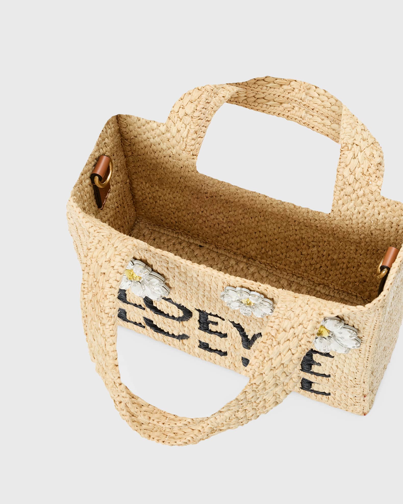 Loewe x Paula's Ibiza Crystal Floral Applique Raffia Tote Bag