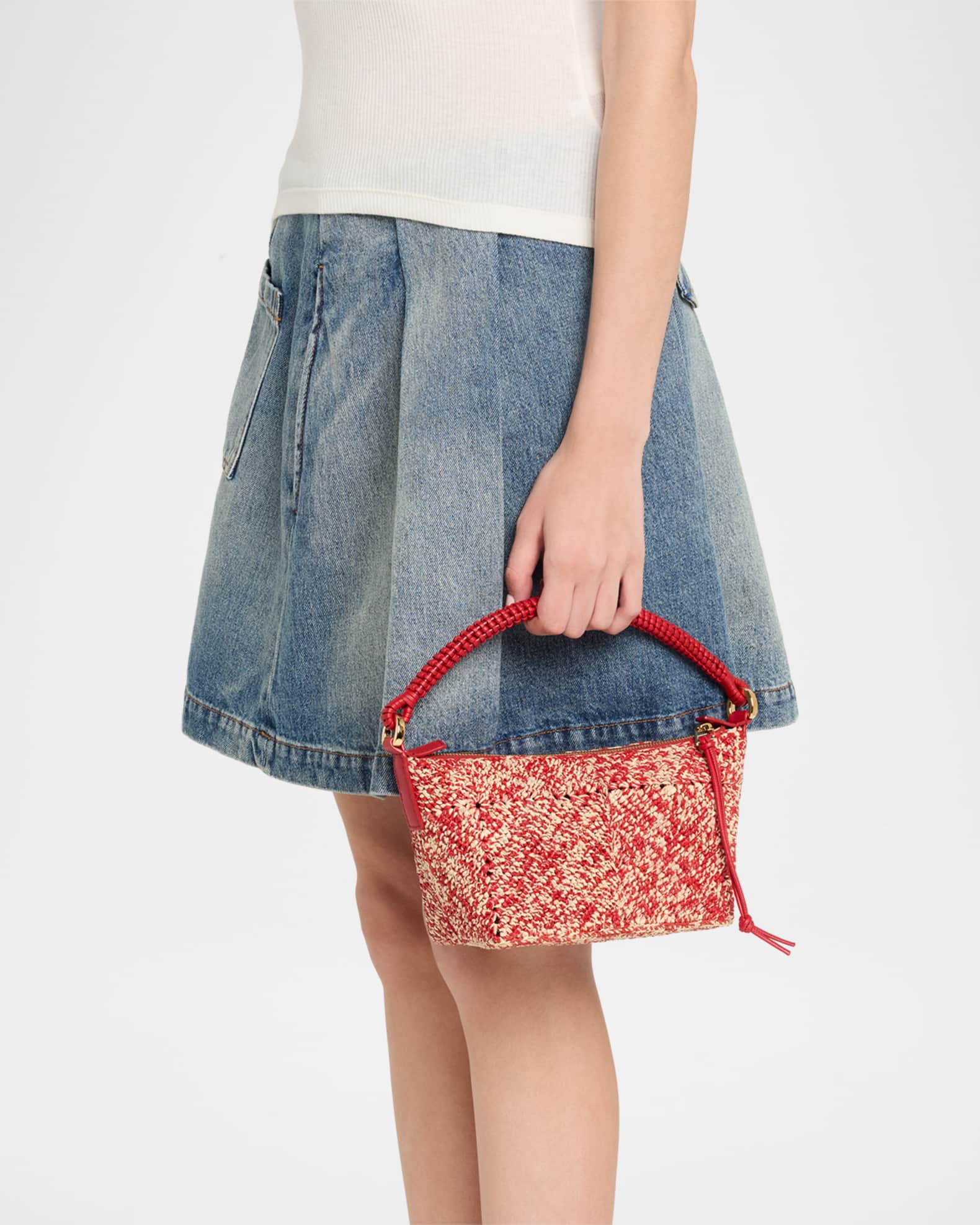 LOEWE（ロエベ）ラナウール地ノースリーブ/M/ブラック Loewe Cala Melange Raffia Top-Handle Bag | Neiman Marcus