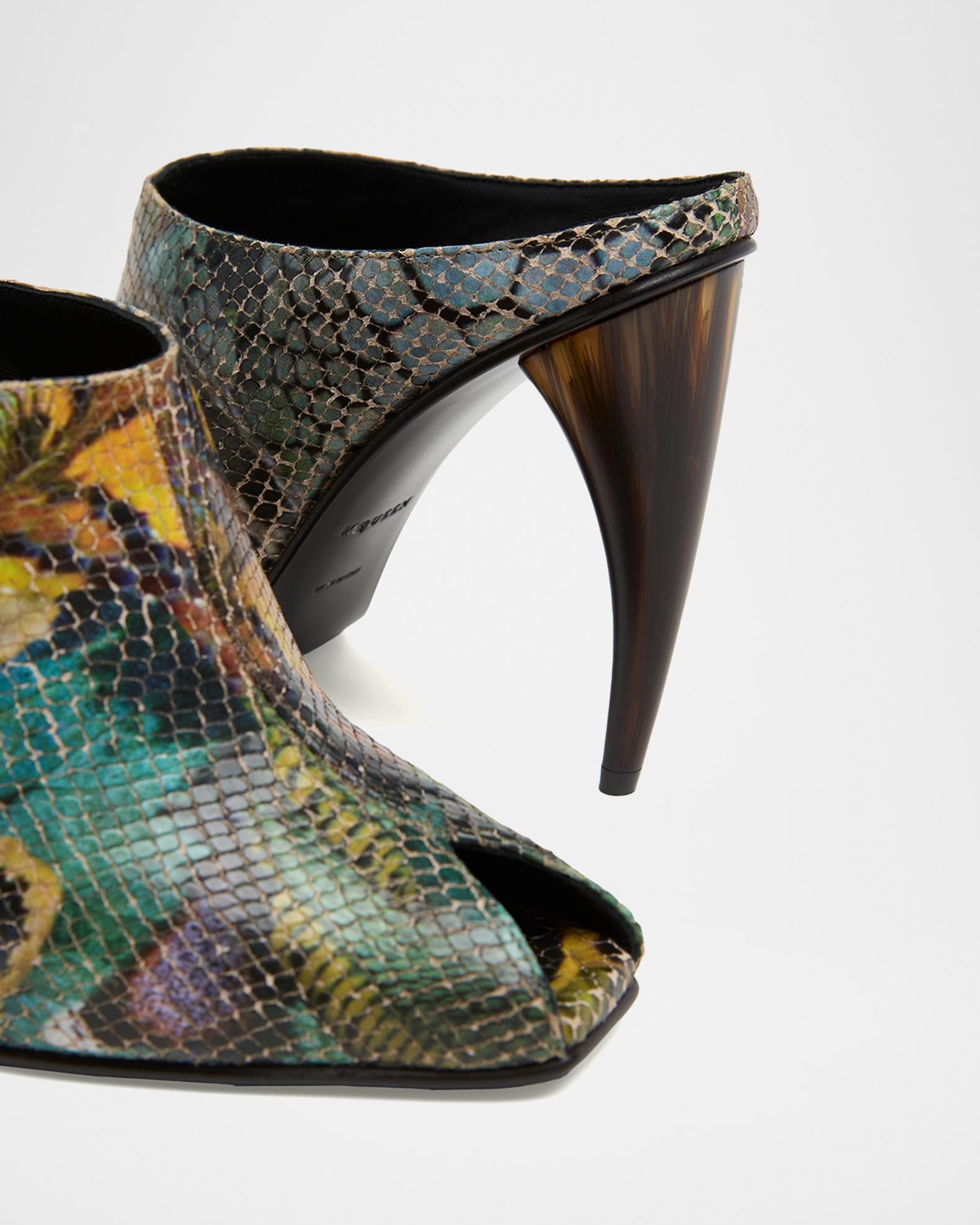 McQueen 105mm Horn Heel Peep-Toe Mules | Neiman Marcus