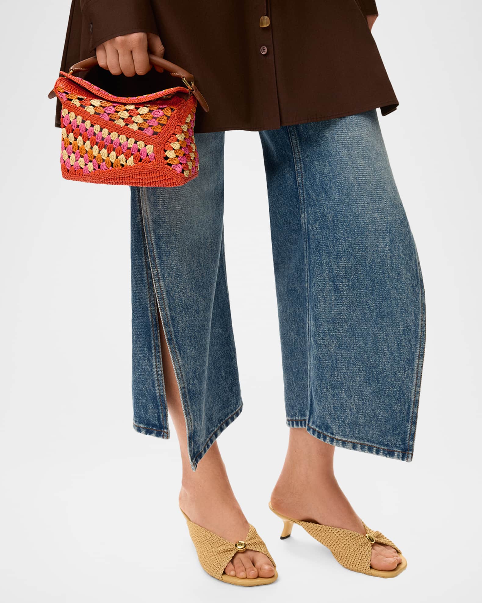 LOEWE（ロエベ）ラナウール地ノースリーブ/M/ブラック Loewe x Paula's Ibiza Puzzle Crochet Raffia Top-Handle Bag