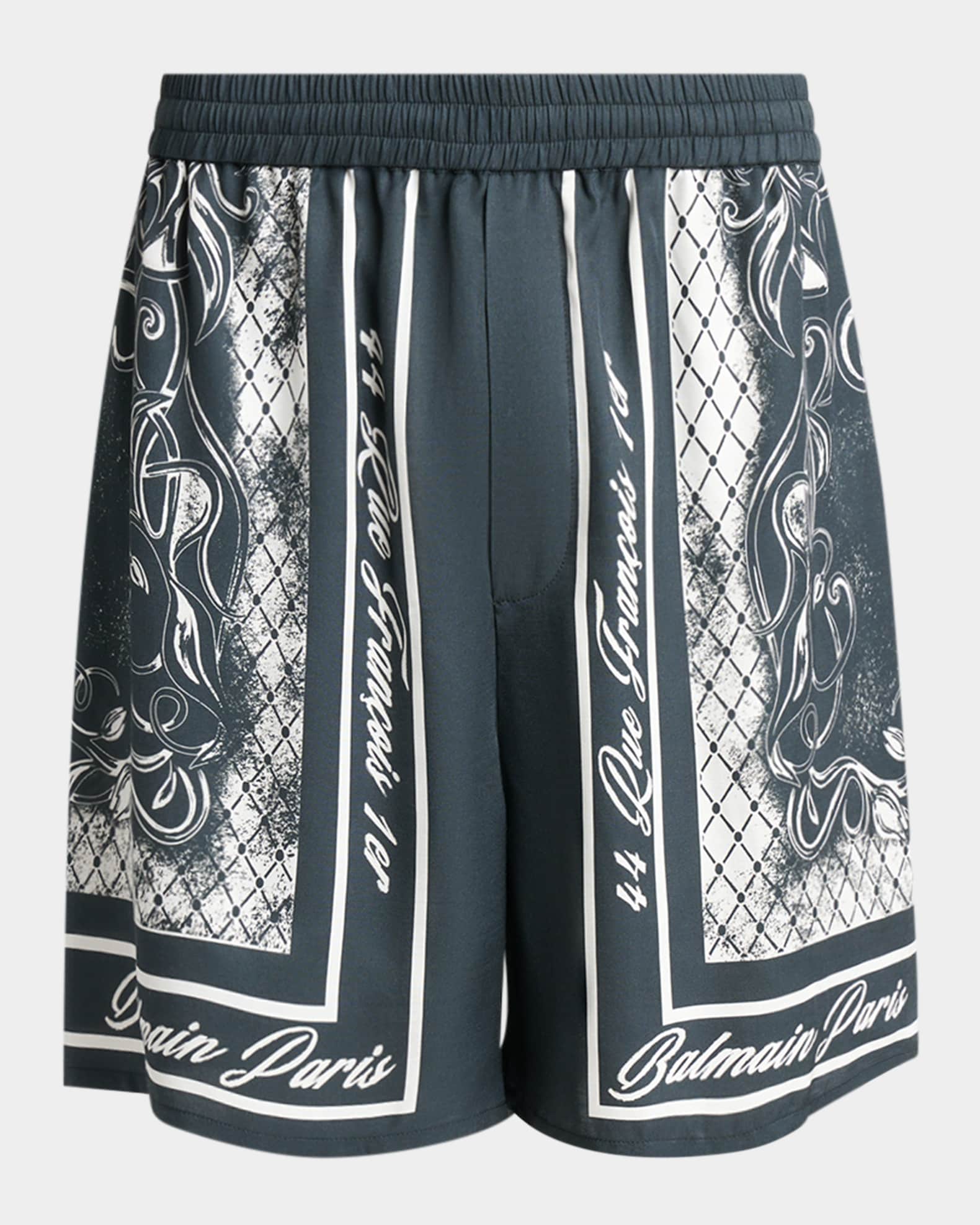Balmain Men's Viscose Foulard-Print Relaxed Pull-On Shorts