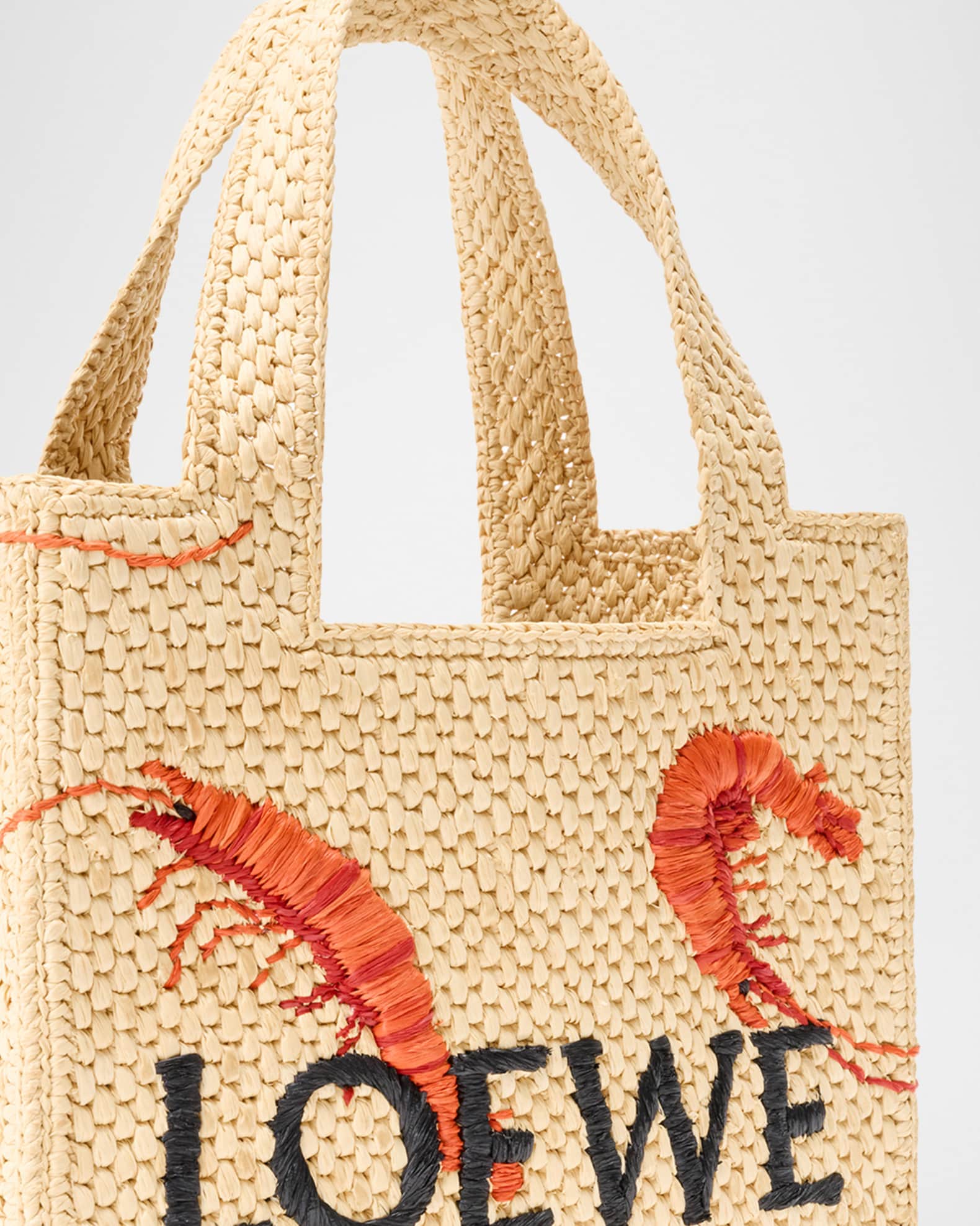 Loewe x Paula's Ibiza Shrimp-Embroidered Raffia Tote Bag | Neiman