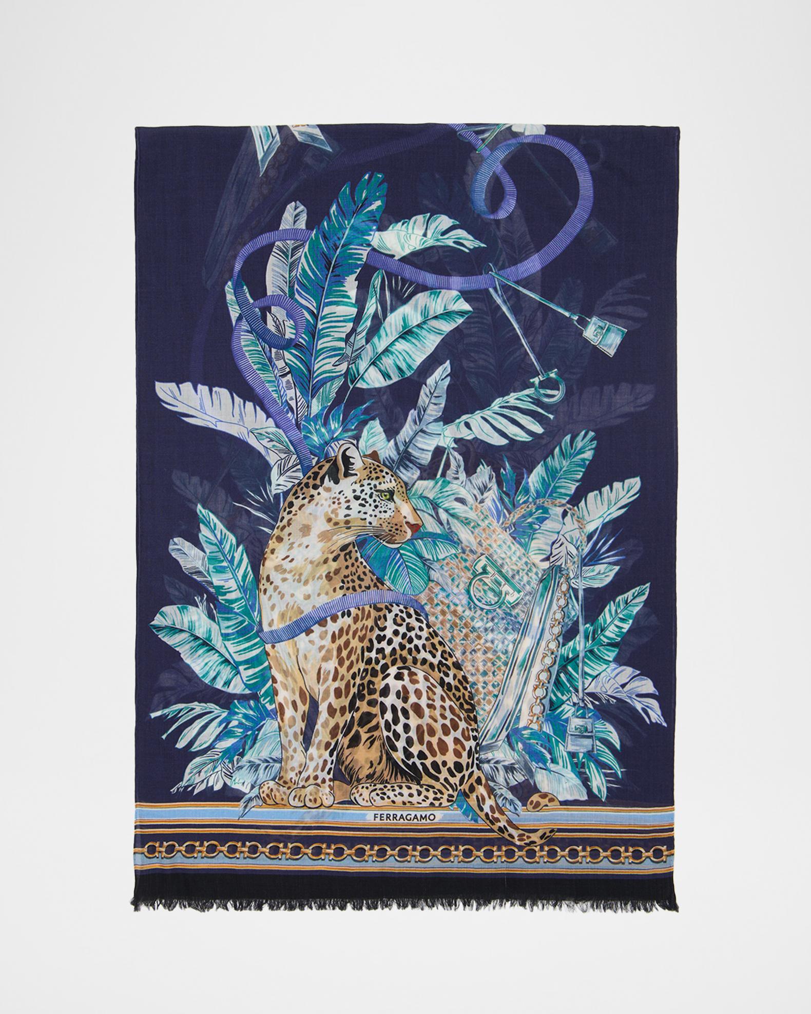FERRAGAMO Poised Leopards Long Wool Scarf | Neiman Marcus