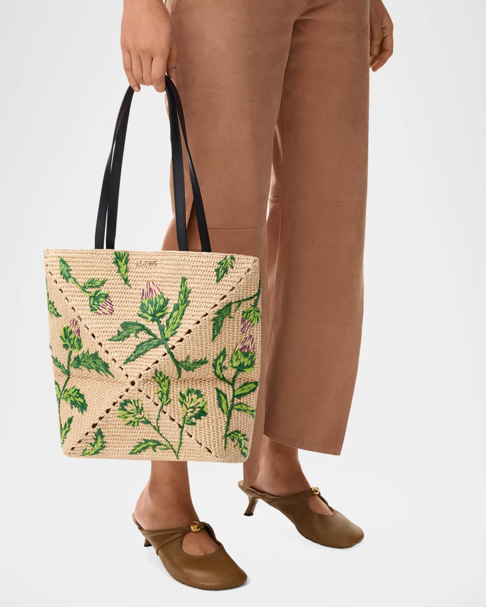 Loewe x Paula's Ibiza Puzzle Embroidered Raffia Tote Bag | Neiman