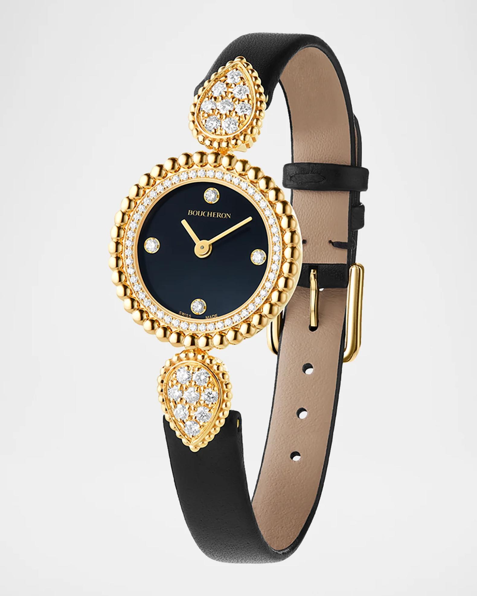 BOUCHERON 腕時計 ゴールド ブラック レディース Boucheron Serpent Boheme 18K Yellow Gold Black Leather Watch with