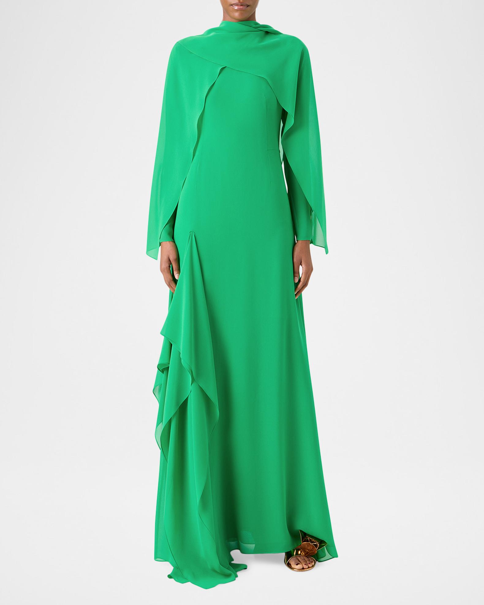 Akris Long Asymmetric Capelet Dress, Amazon Gre, Women's, 10