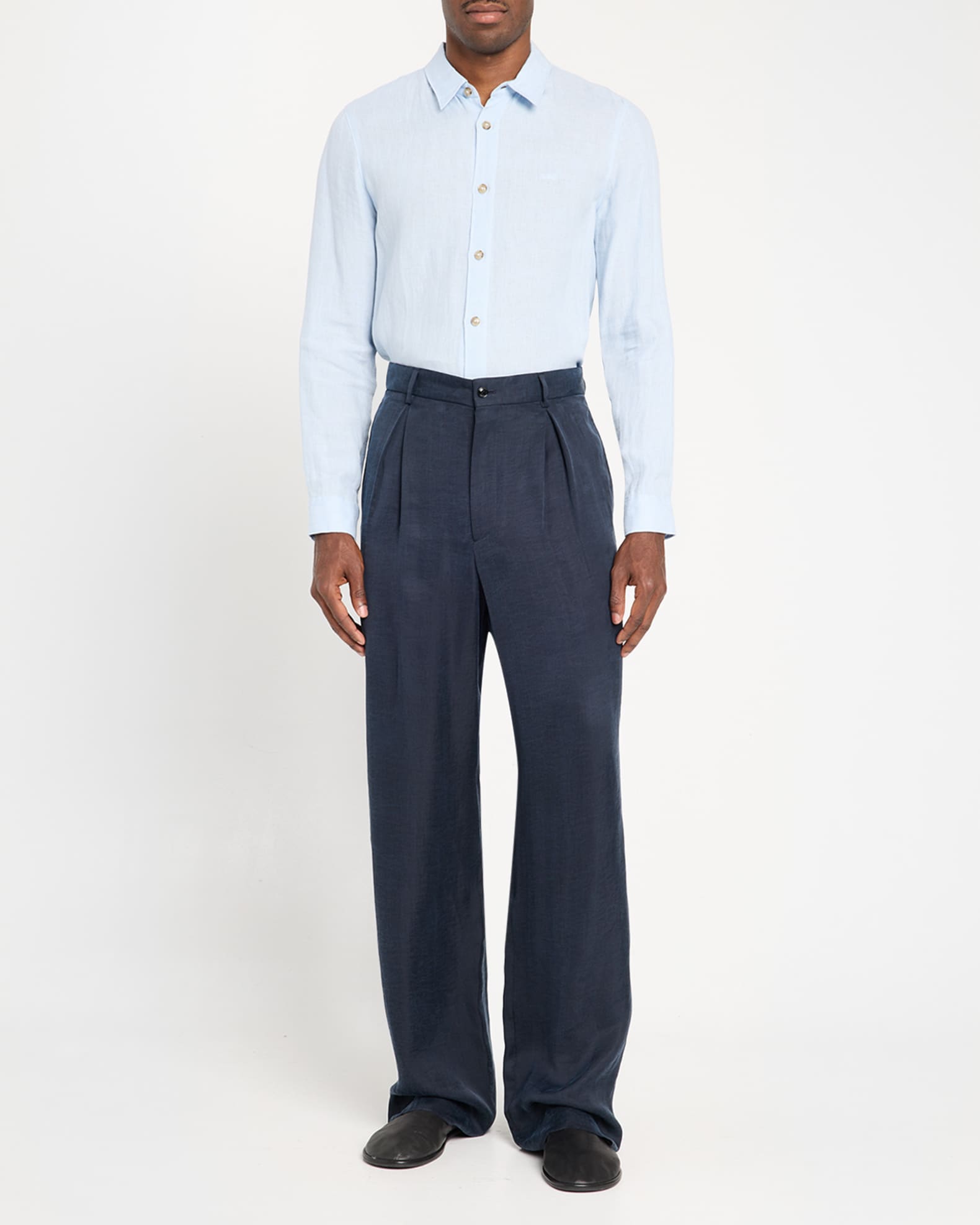 Giorgio Armani Men's Cotton and Lyocell Pleated Wide-Leg Trousers