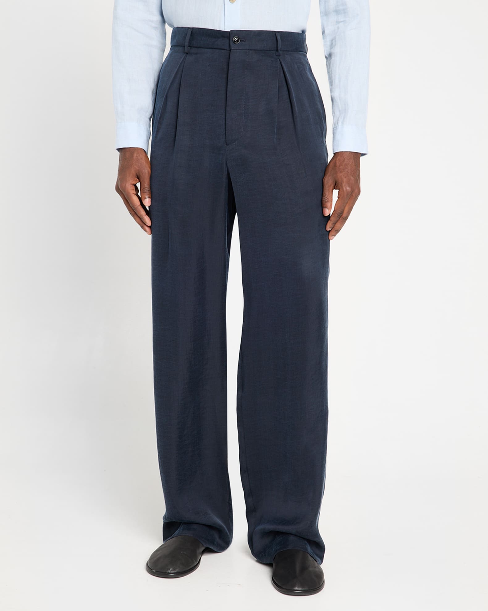 Giorgio Armani Men's Cotton and Lyocell Pleated Wide-Leg Trousers