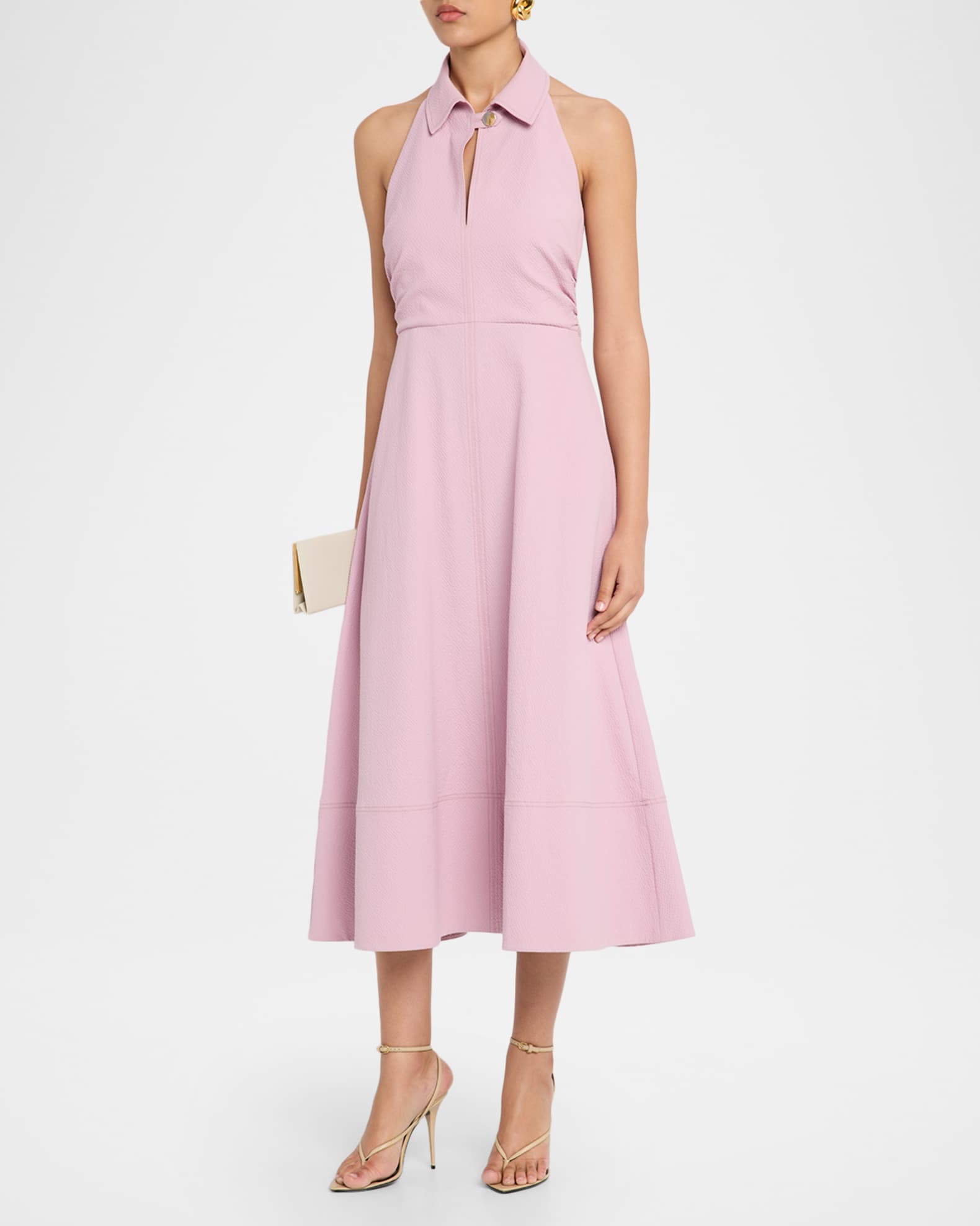 Veronica Beard Mackey Seersucker Halter Midi Dress | Neiman Marcus