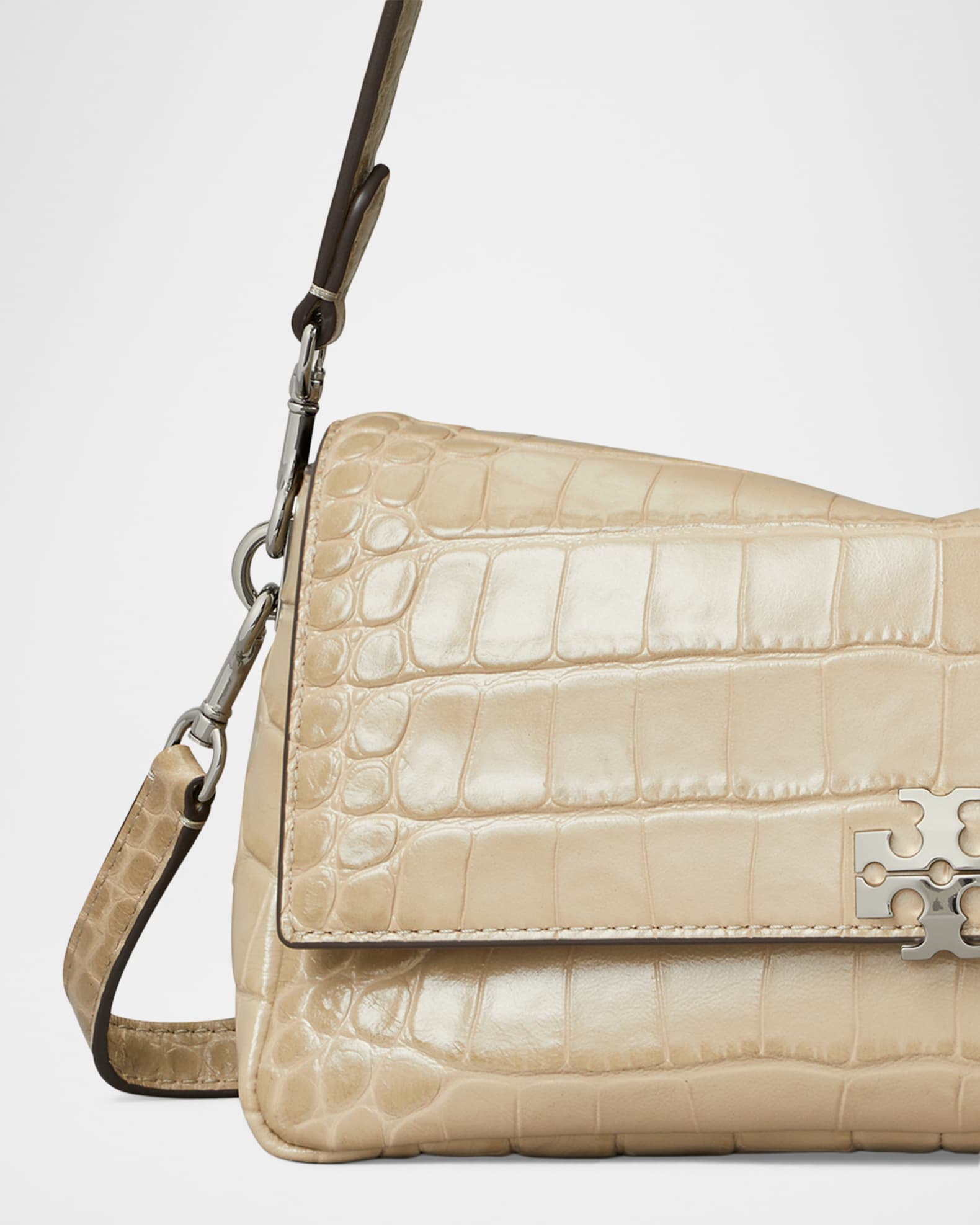 Tory Burch Charlie Small Croc-Embossed Shoulder Bag | Neiman Marcus