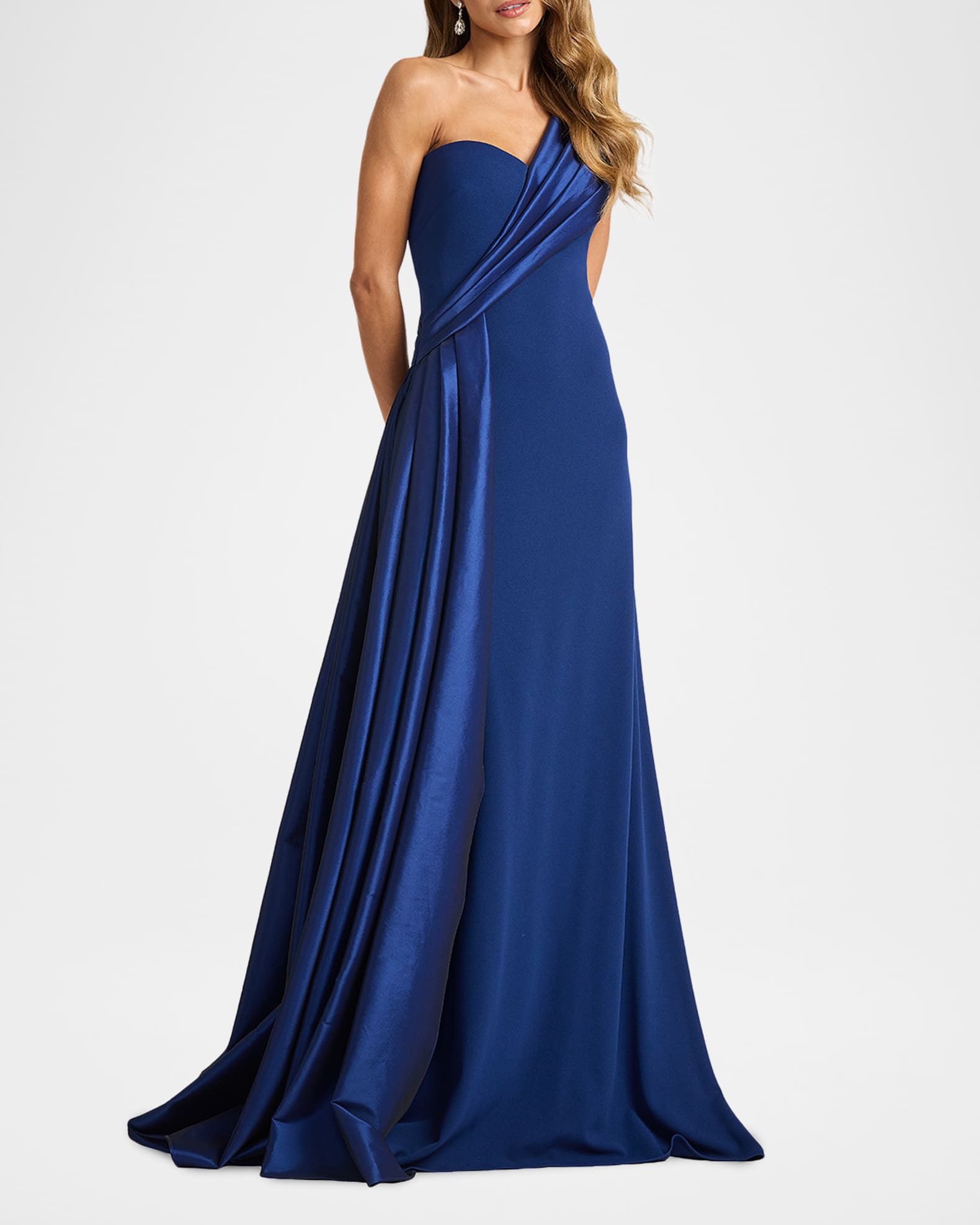 Tadashi Shoji One-Shoulder Draped Crepe Gown | Neiman Marcus