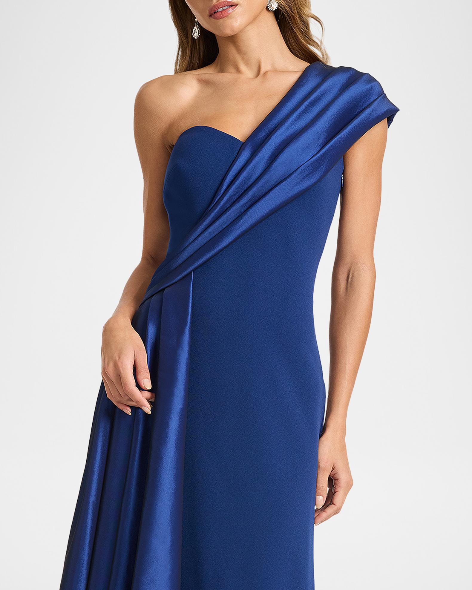 Tadashi Shoji One-Shoulder Draped Crepe Gown | Neiman Marcus