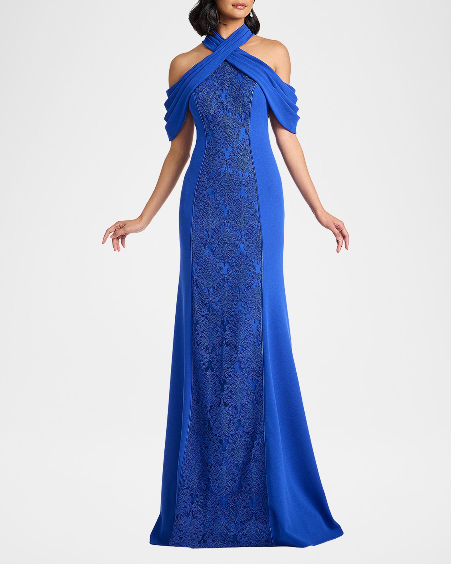 Tadashi Shoji Cold-Shoulder Corded Lace Gown | Neiman Marcus