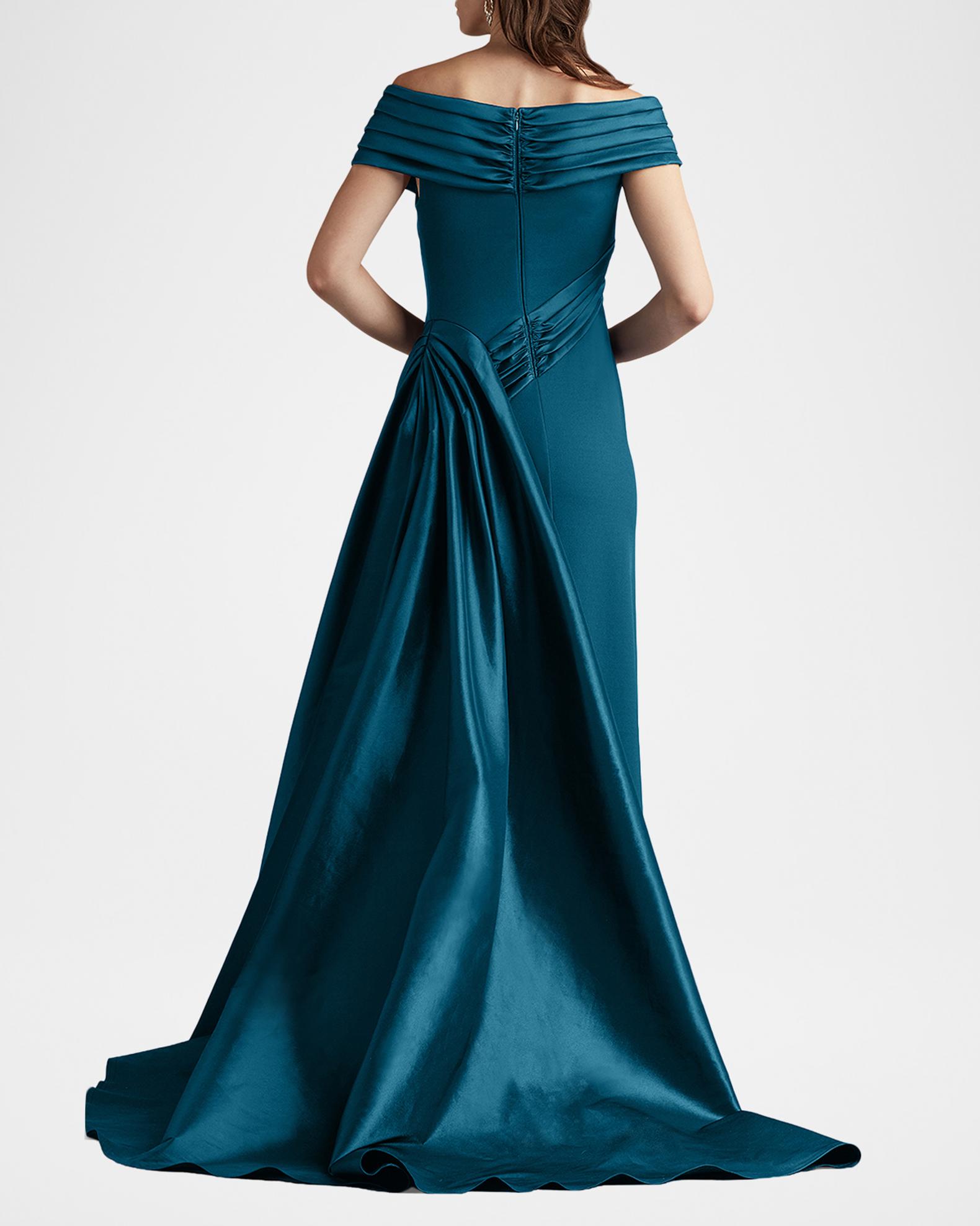 Tadashi Shoji Off-Shoulder Draped Crepe Gown | Neiman Marcus