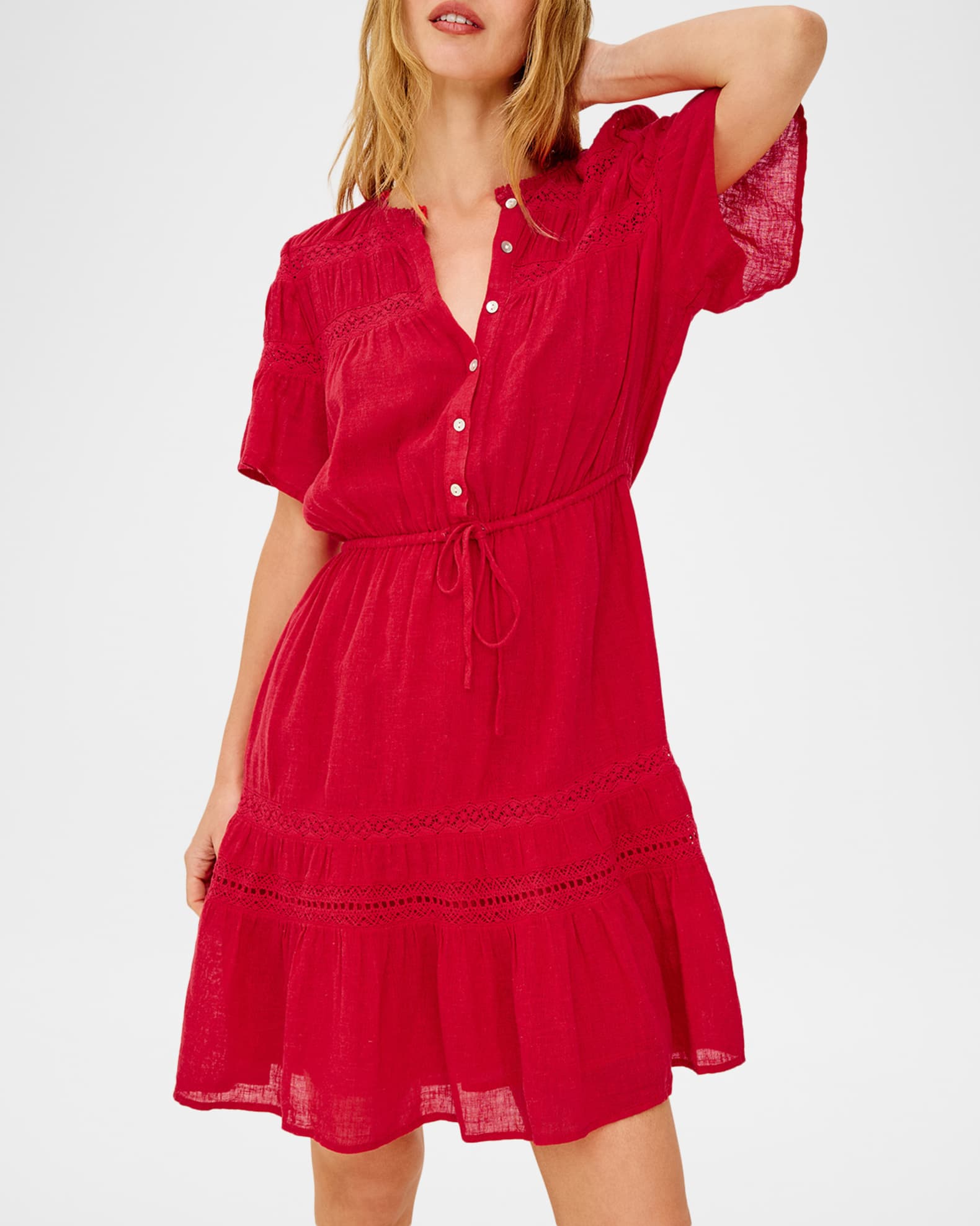 red short linen dress EVEREVE Women's Lillian Linen Shift Dress, Size XL, Red, Cotton