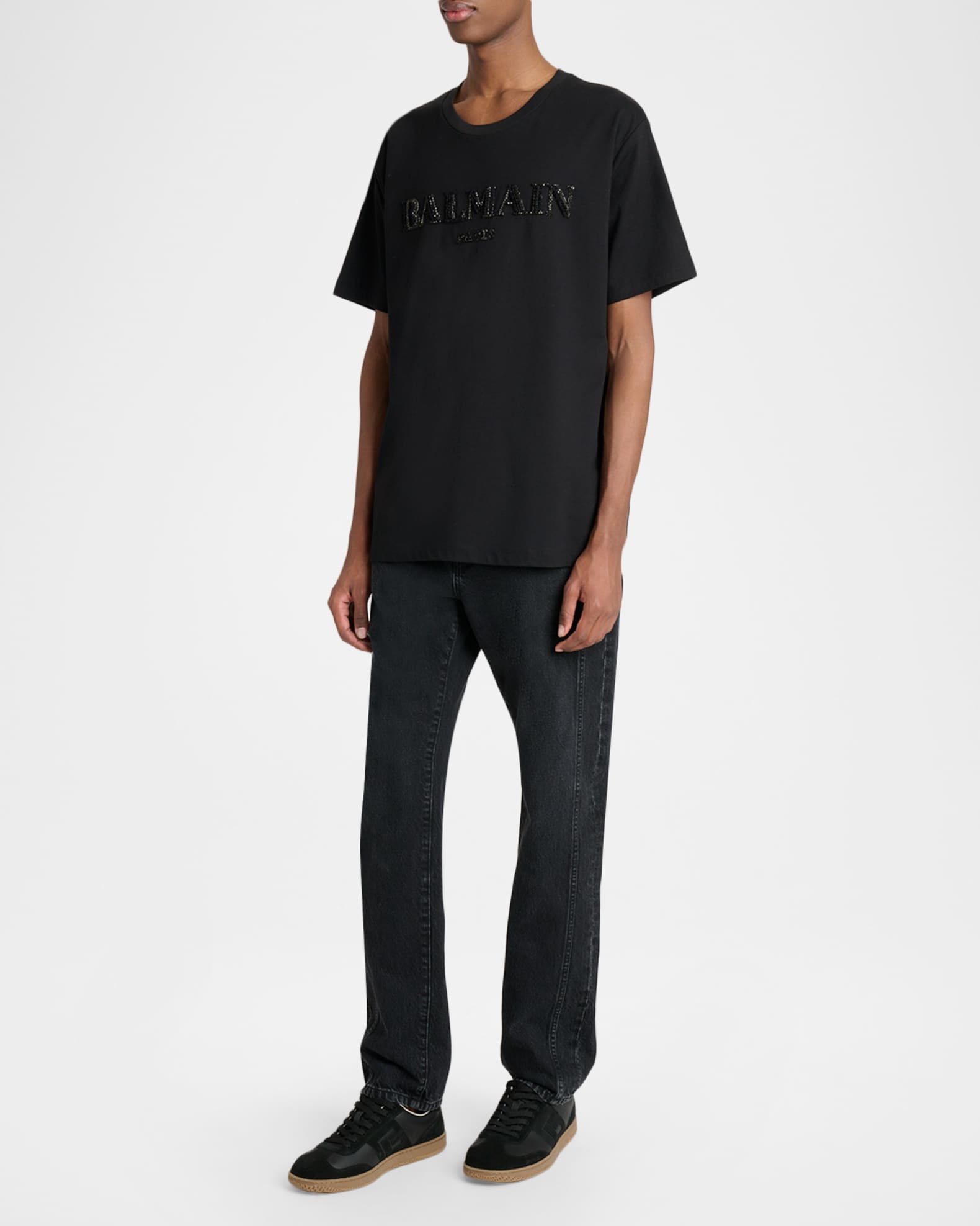 Balmain Men's Crystal Vintage Logo Crewneck T-Shirt | Neiman Marcus