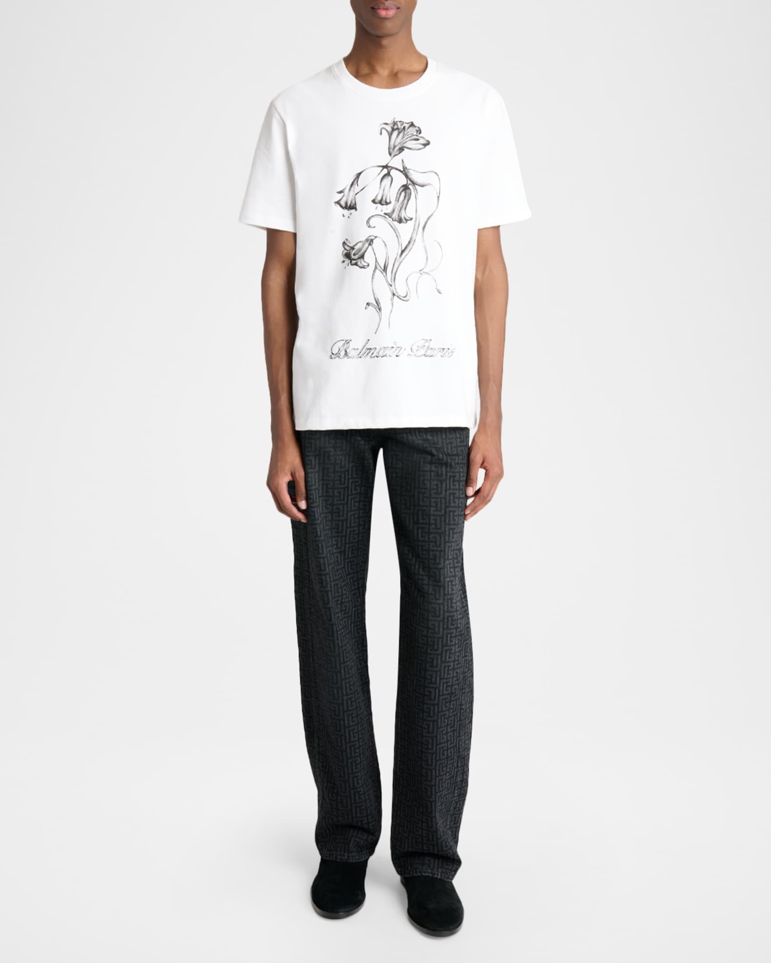 BALMAIN HOMME グラフィック 変形Tシャツ Balmain Men's Flower Balmain Paris Cotton T-Shirt | Neiman Marcus