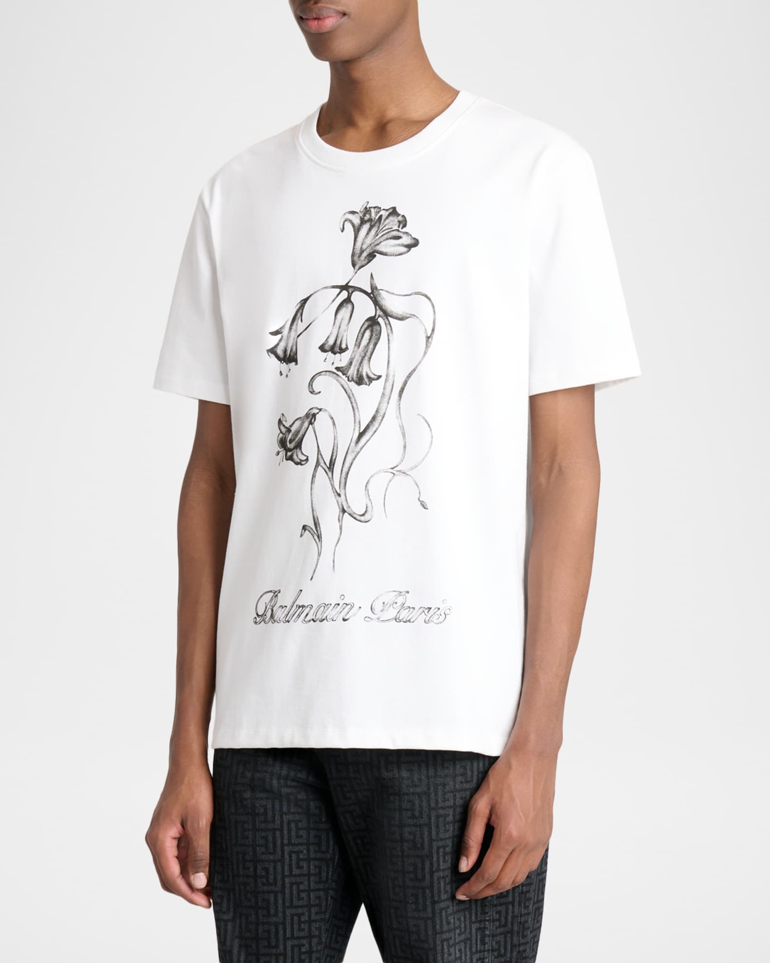 Balmain Men's Flower Balmain Paris Cotton T-Shirt | Neiman Marcus