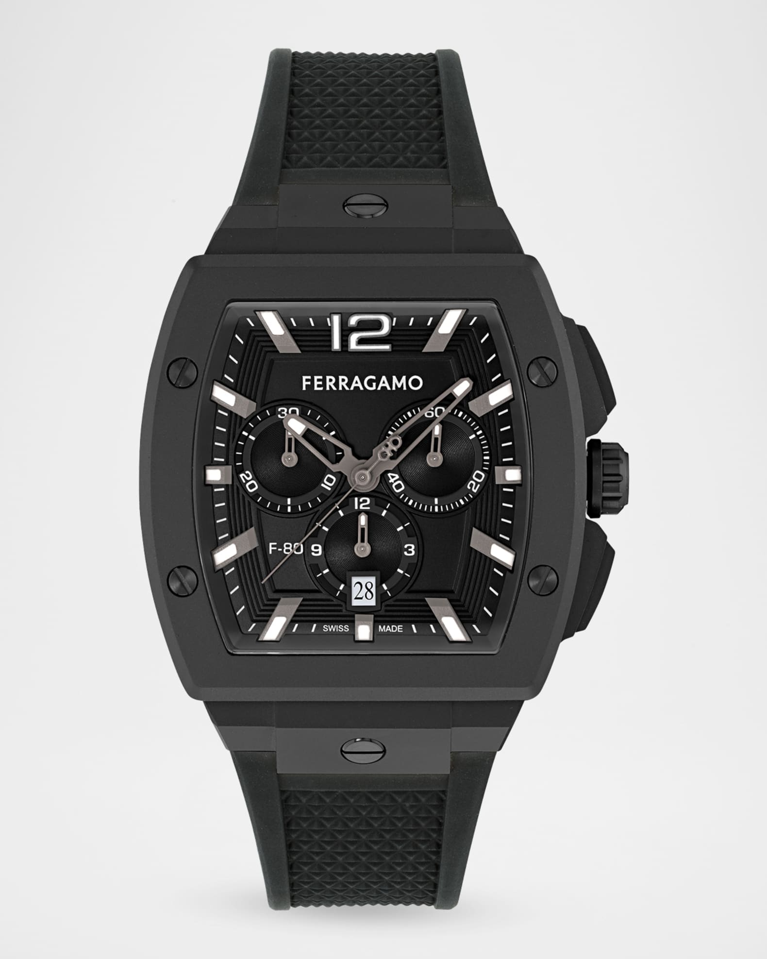 Ferragamo Men's F-80 42mm Tonneau PU-Strap Watch | Neiman Marcus