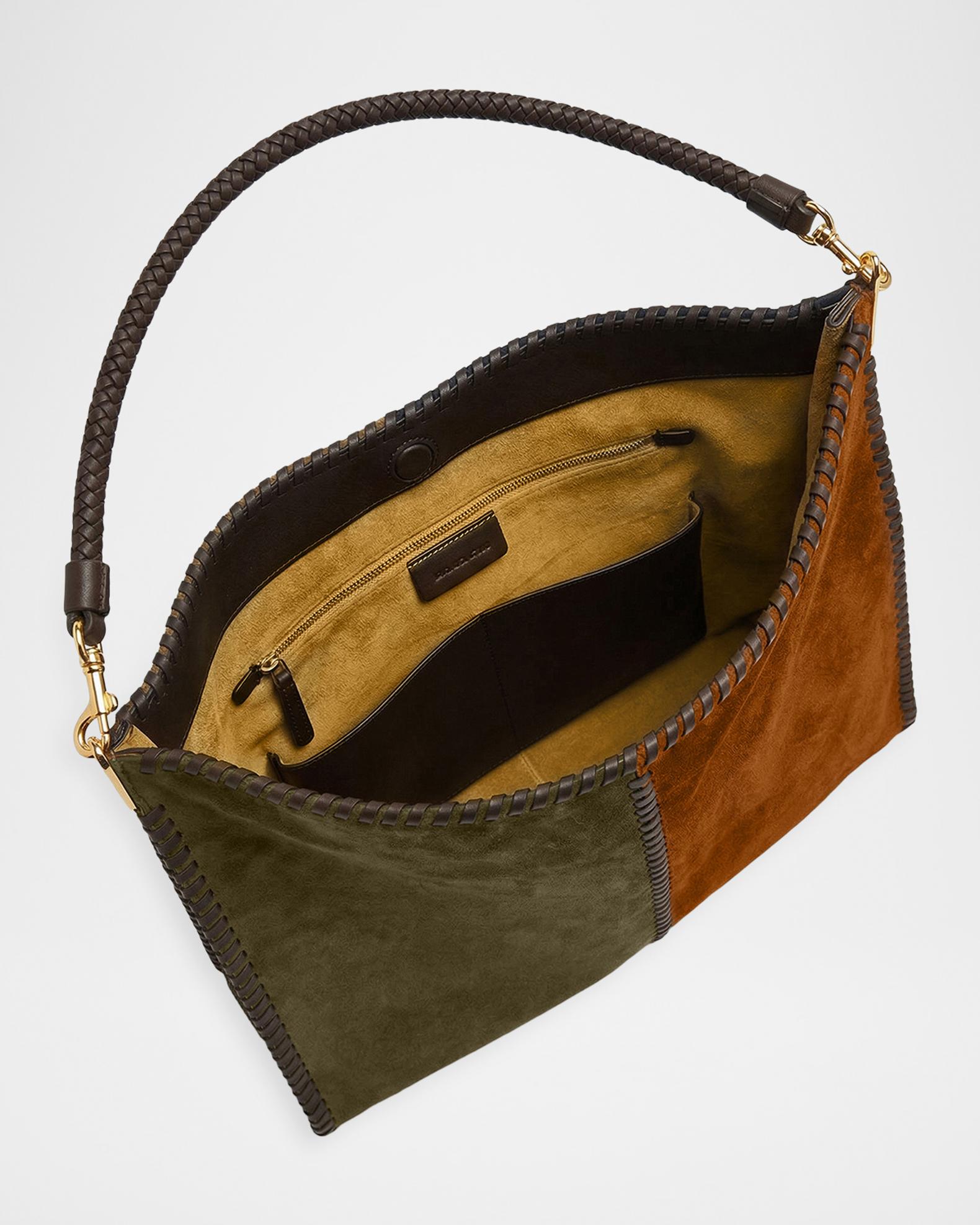 Veronica Beard Vida Colorblock Suede Shoulder Bag | Neiman Marcus