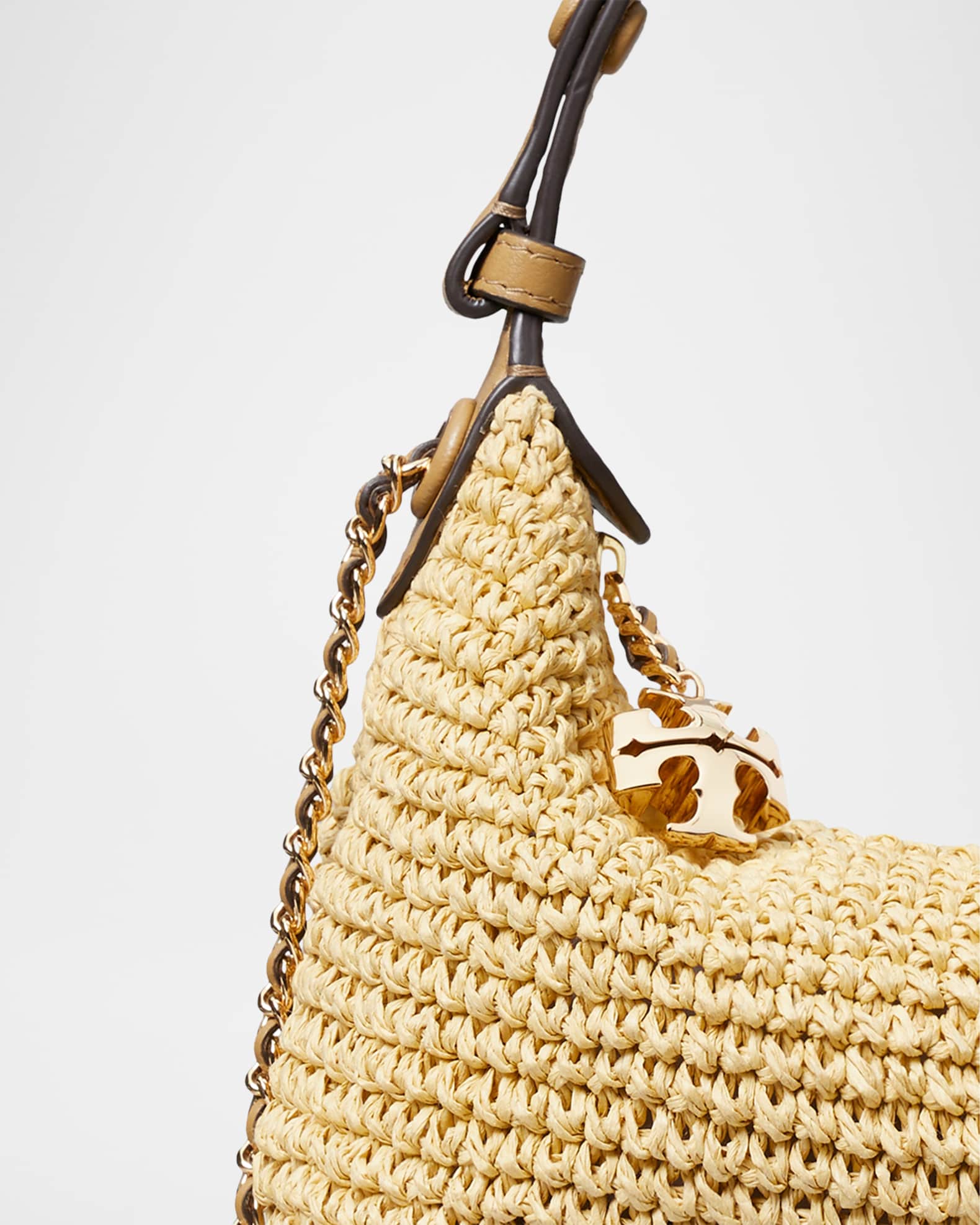 Tory Burch Fleming Crochet Raffia Pochette | Neiman Marcus