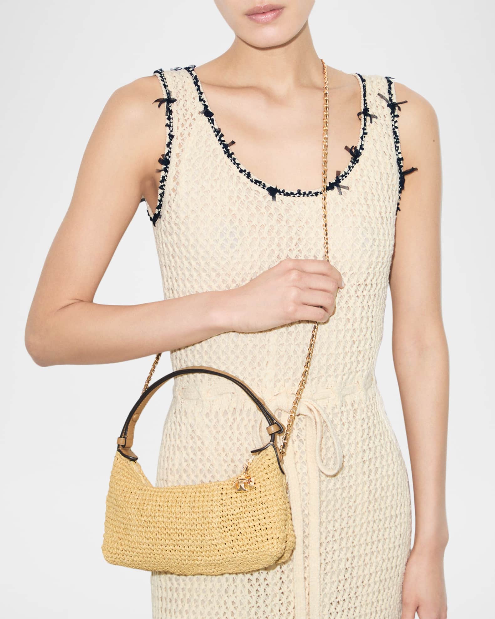 Tory Burch Fleming Crochet Raffia Pochette | Neiman Marcus