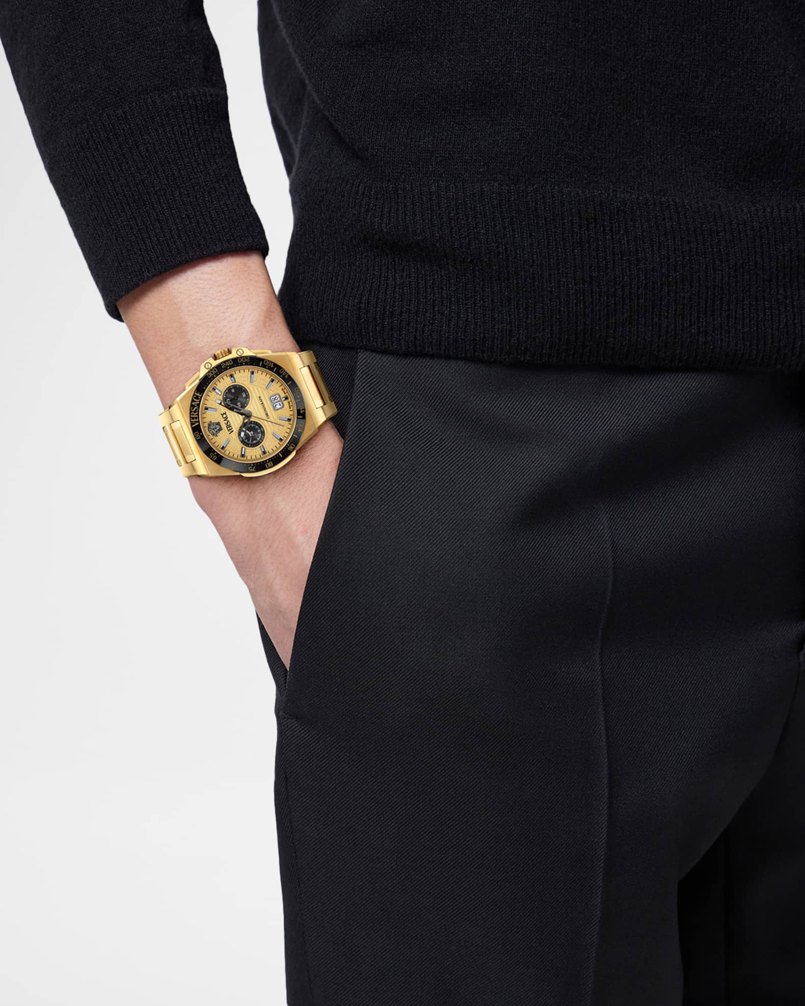 Versace Collection Men's Greca Reaction 43mm Ion Yellow Gold