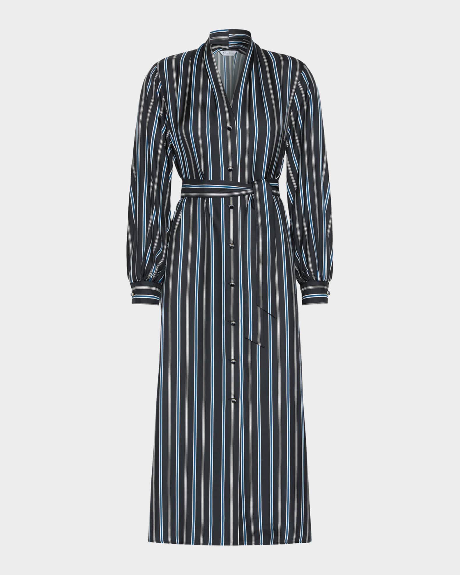 Max Mara Long-Sleeve Striped Shirtdress w/ Belt | Neiman Marcus