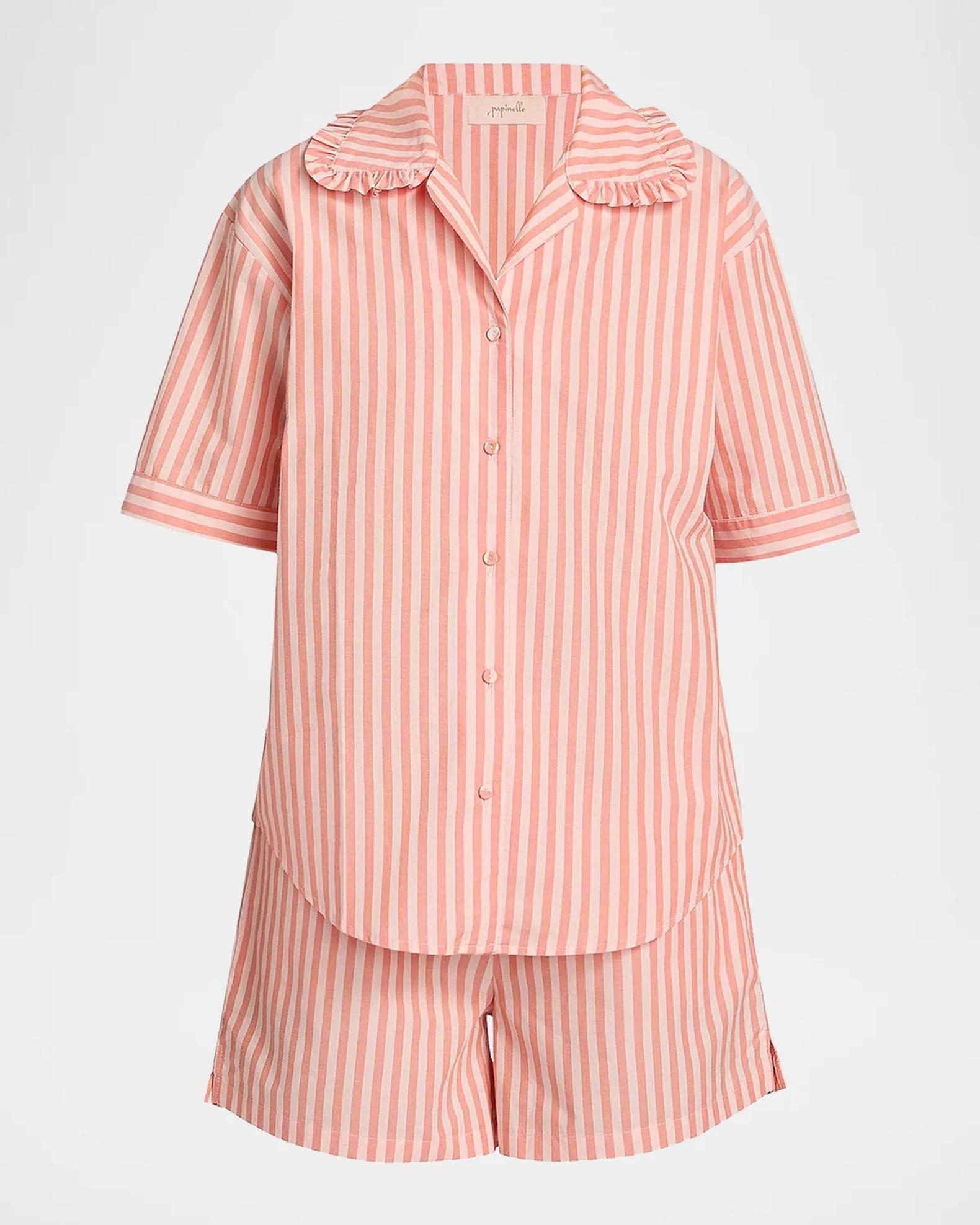 Papinelle Butterscotch Striped Cotton Short Pajamas | Neiman Marcus
