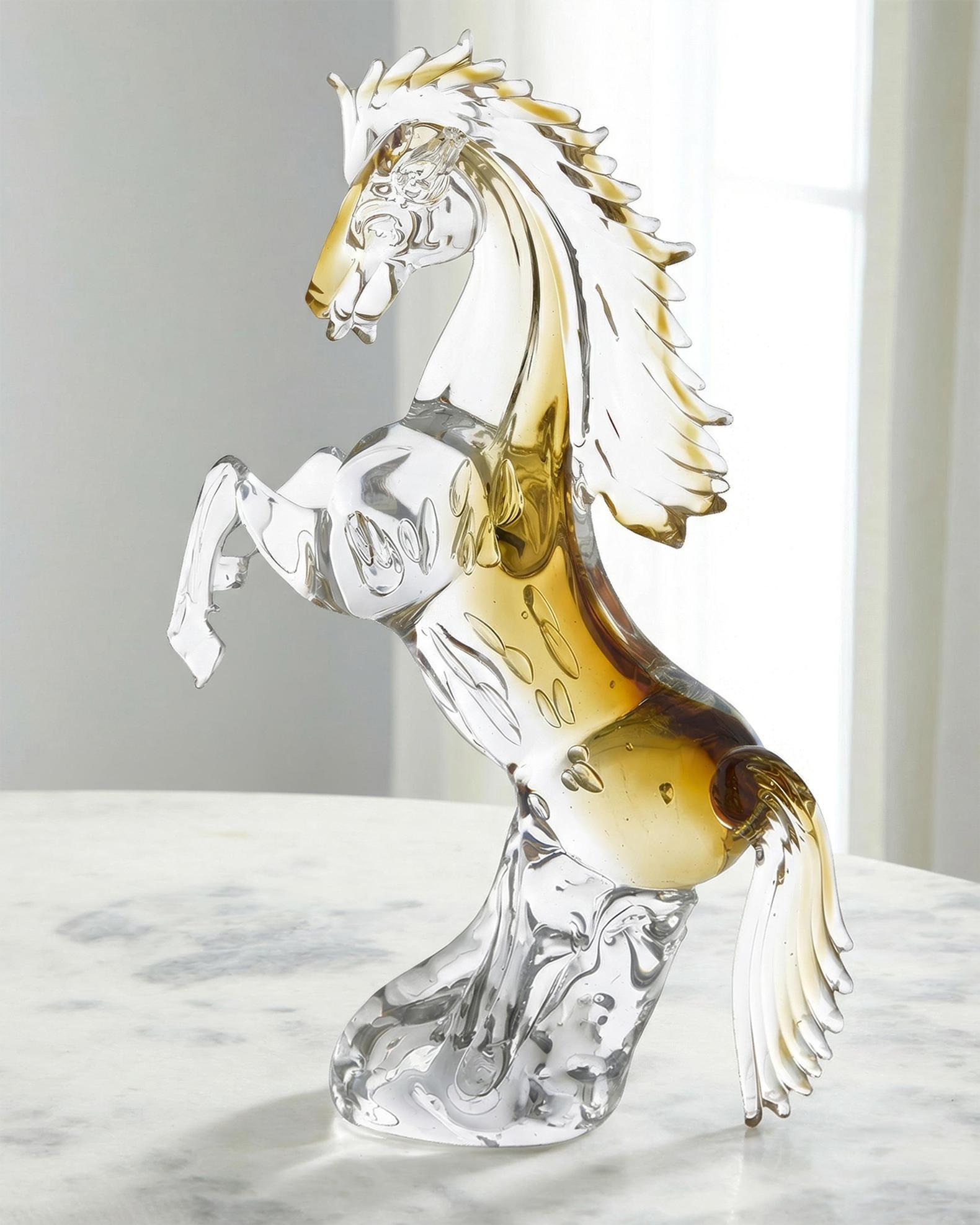 John-Richard Collection Rearing Glass Horse Sculpture | Neiman Marcus