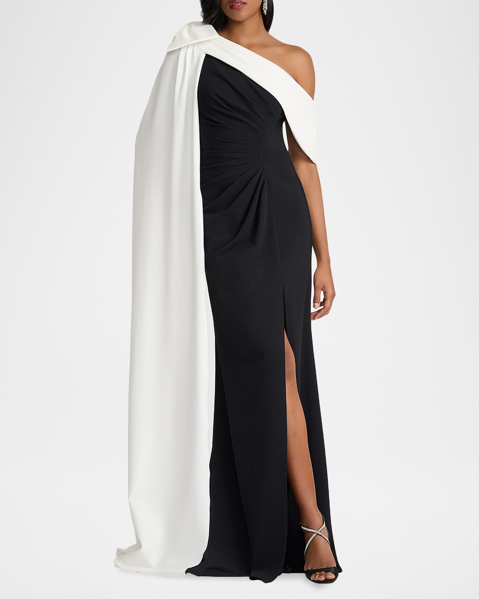 Tadashi Shoji One-Shoulder Draped Crepe Gown | Neiman Marcus