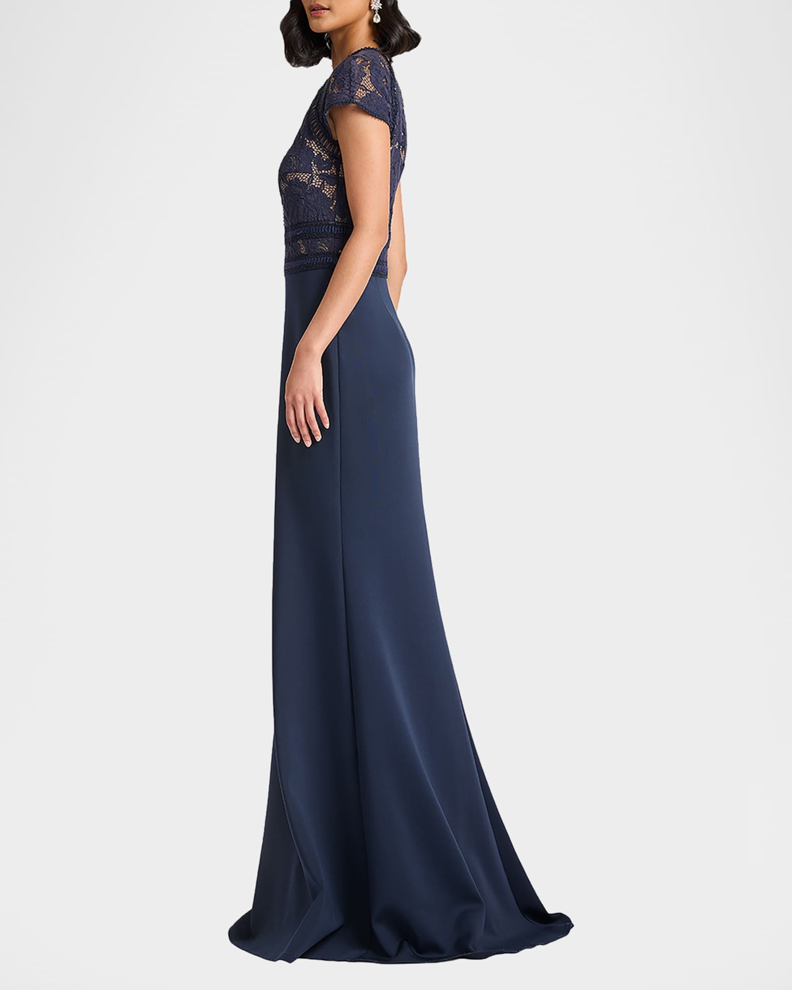 Tadashi Shoji Braid-Trim Lace & Crepe Gown | Neiman Marcus