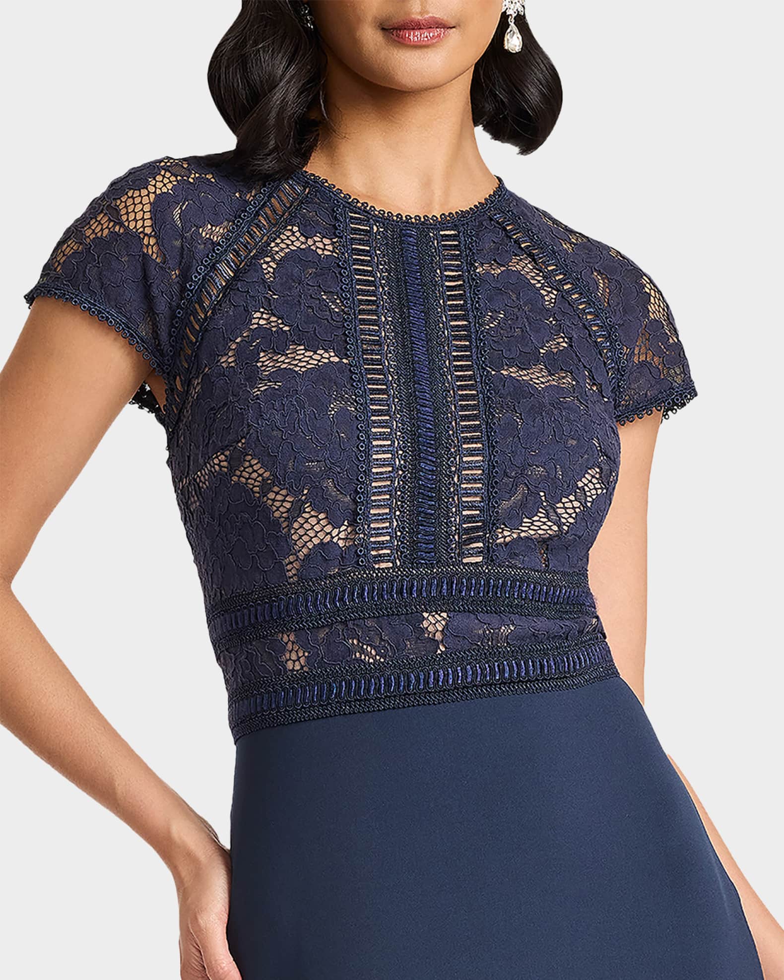 Tadashi Shoji Braid-Trim Lace & Crepe Gown | Neiman Marcus