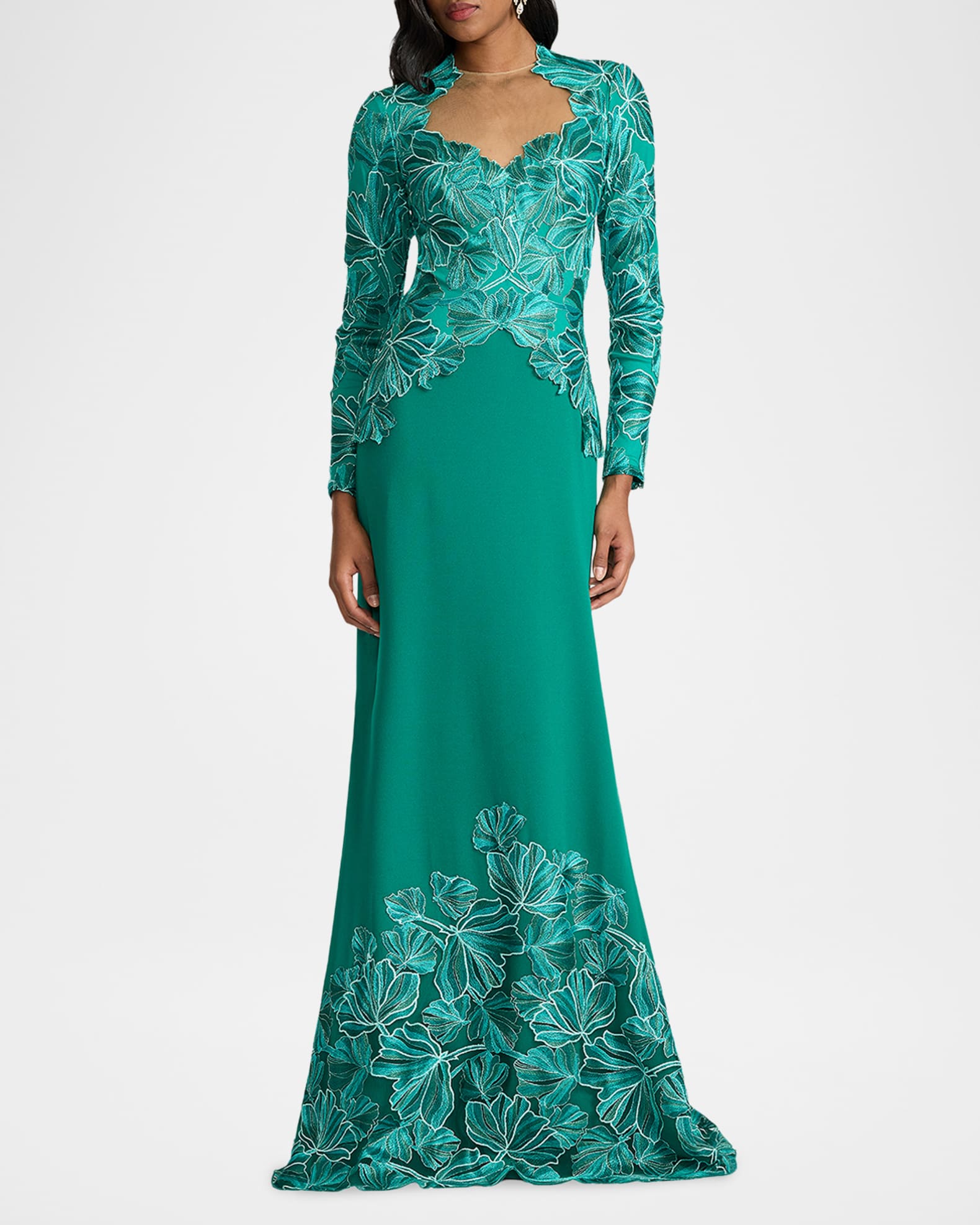 Tadashi Shoji Petal Applique Crepe Gown | Neiman Marcus